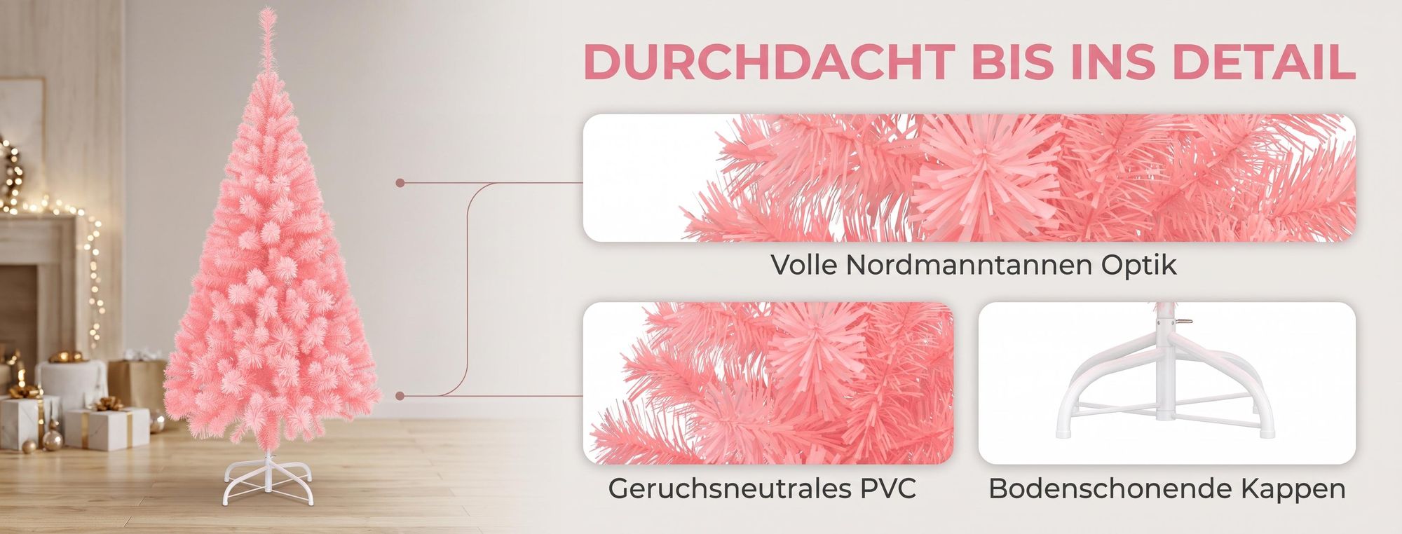 ROSEJANE Künstlicher Weihnachtsbaum Rosa 120 cm, PVC, 230 Spitzen, mit Ständer
