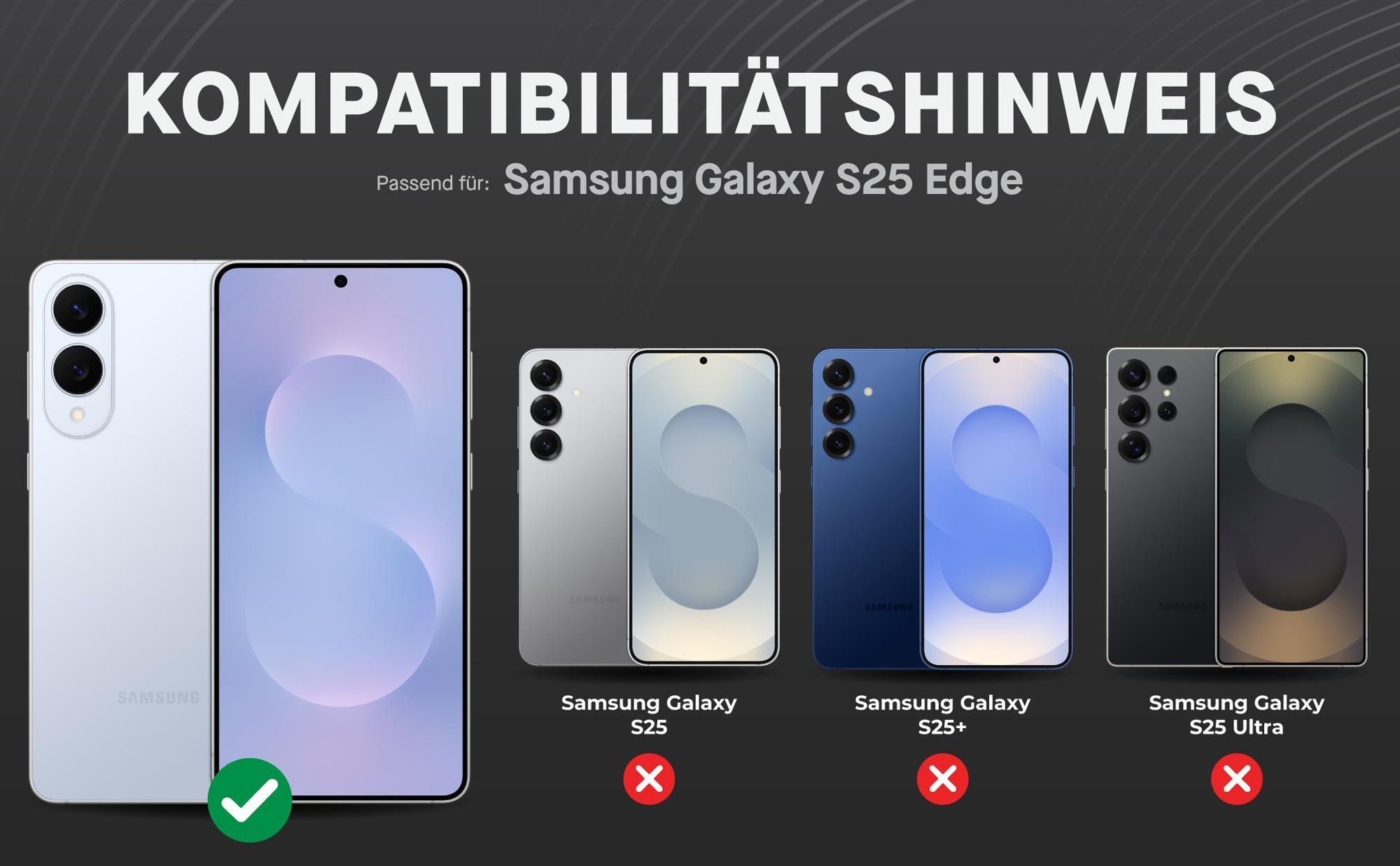 Kompatibilitätshinweise Displayglas für Samsung Galaxy S25 Edge