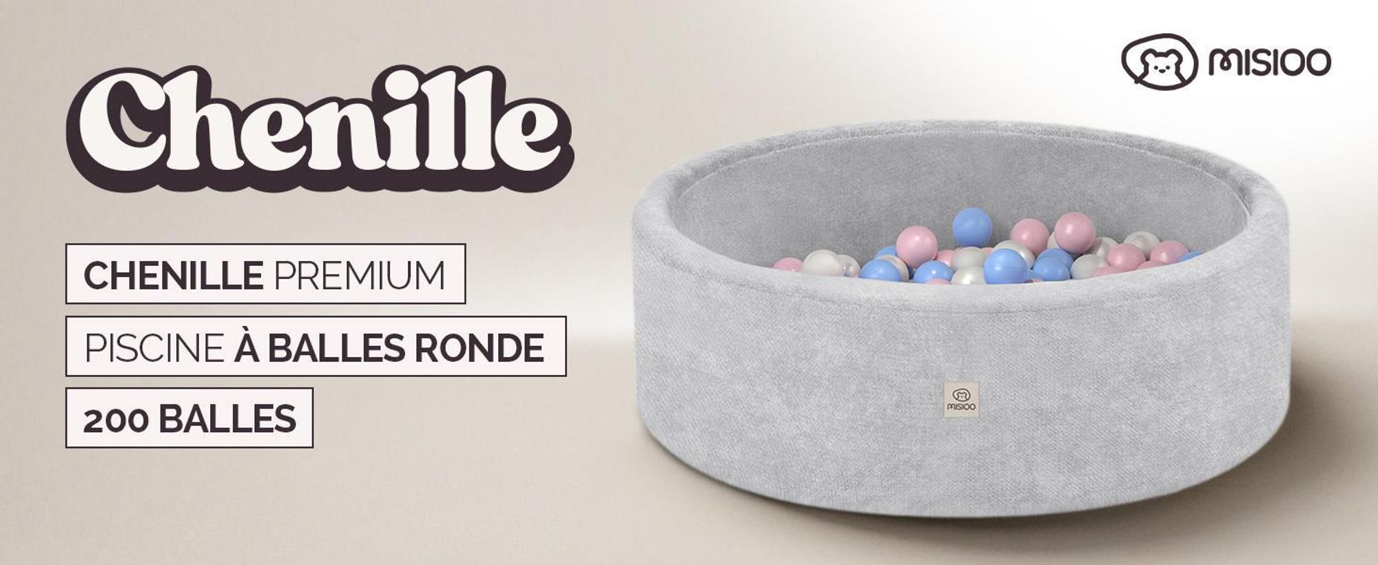 Piscine à balles MISIOO pour bébé 90 x 30 cm avec 200 balles de 6 cm de diamètre – Piscine à balles ronde pour enfants, mousse souple, housse amovible et lavable, piscine de jeu d'intérieur