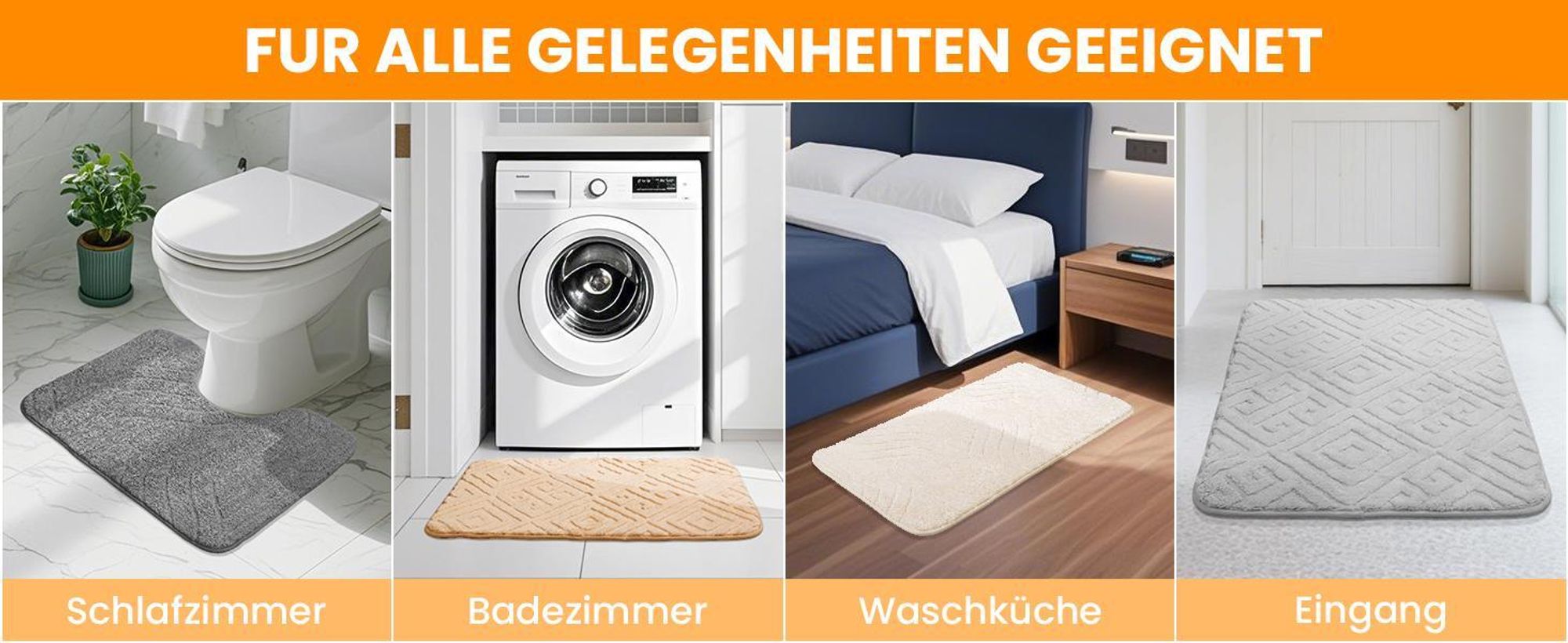 HOMELUX Badematten Set 2 Teilig rutschfest Badvorleger Badezimmer Teppich, 50 x 80cm Badeteppich + 40 x50cm WC Vorleger mit Ausschnitt,Champagner, 2BF