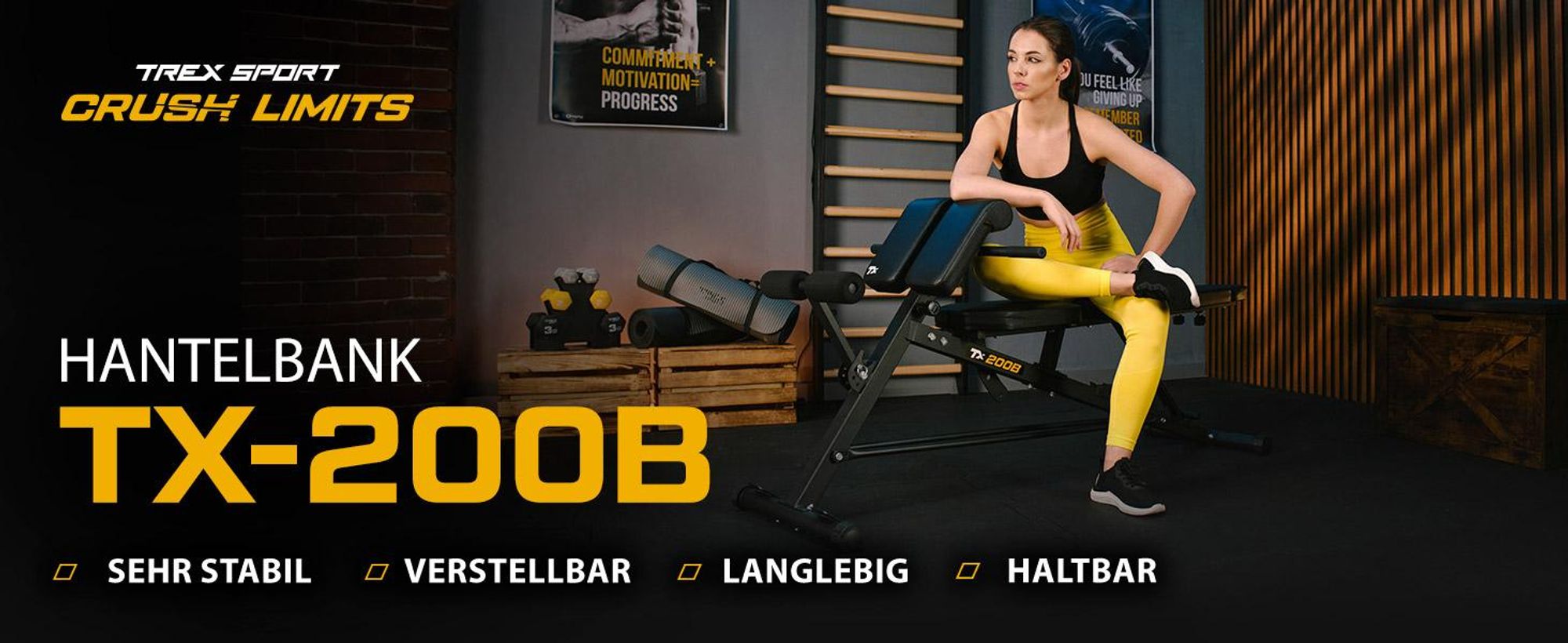 TREX SPORT Multifunktions Hantelbank TX-200B | Trainingsbank mit 7-fach verstellbarer Rückenlehne, Curlpult & Beinstrecker, bis 250 kg