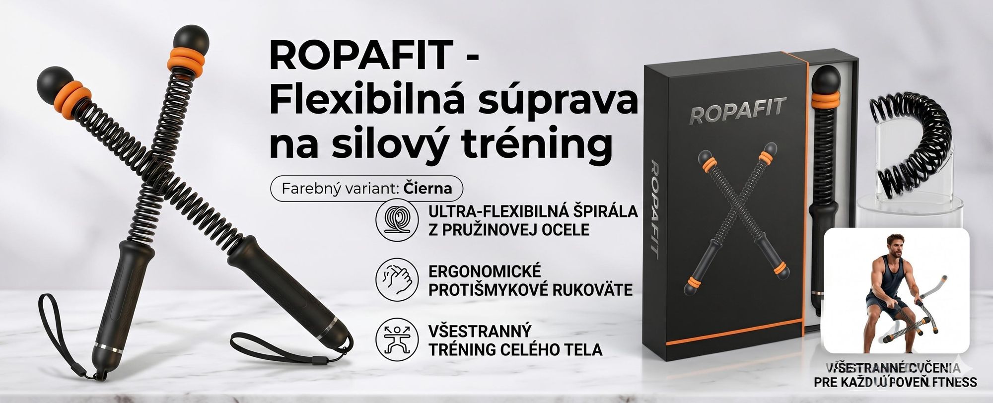 Kompaktní nastavitelný posilovač odporu, tichý posilovač horních končetin s ocelovým jádrem, Power Twister – ROPAFIT