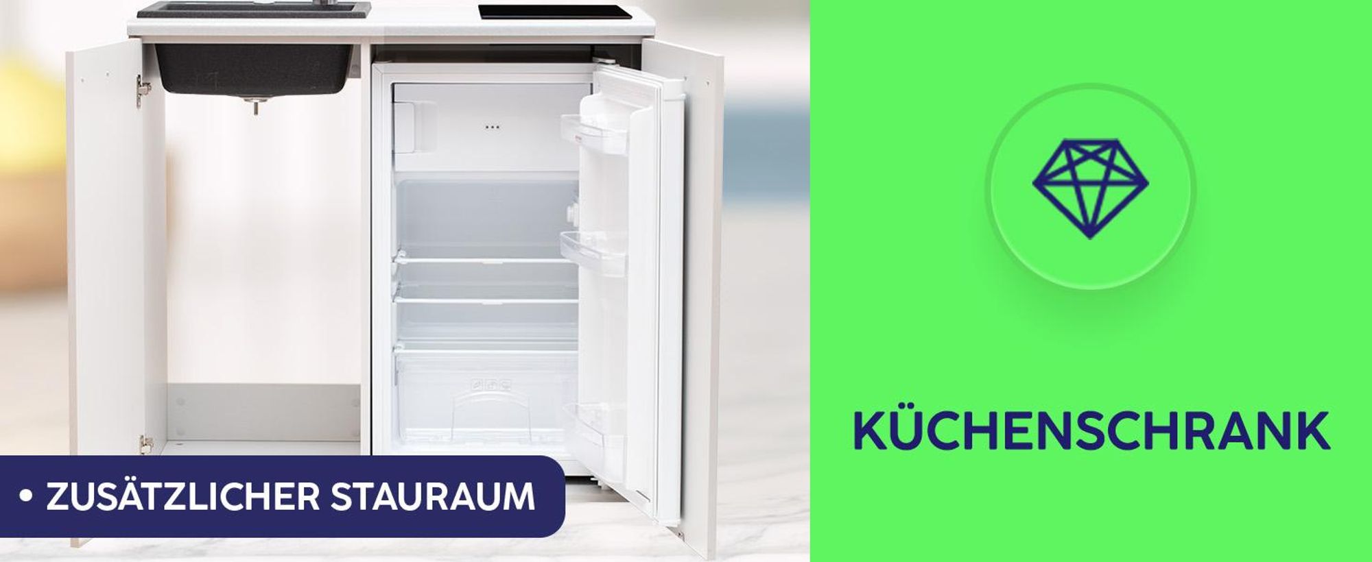 Miniküche, freistehende Küche, Induktionskochfeld, Granitspüle, Kühlschrank, Kochnische MPM SMK-02