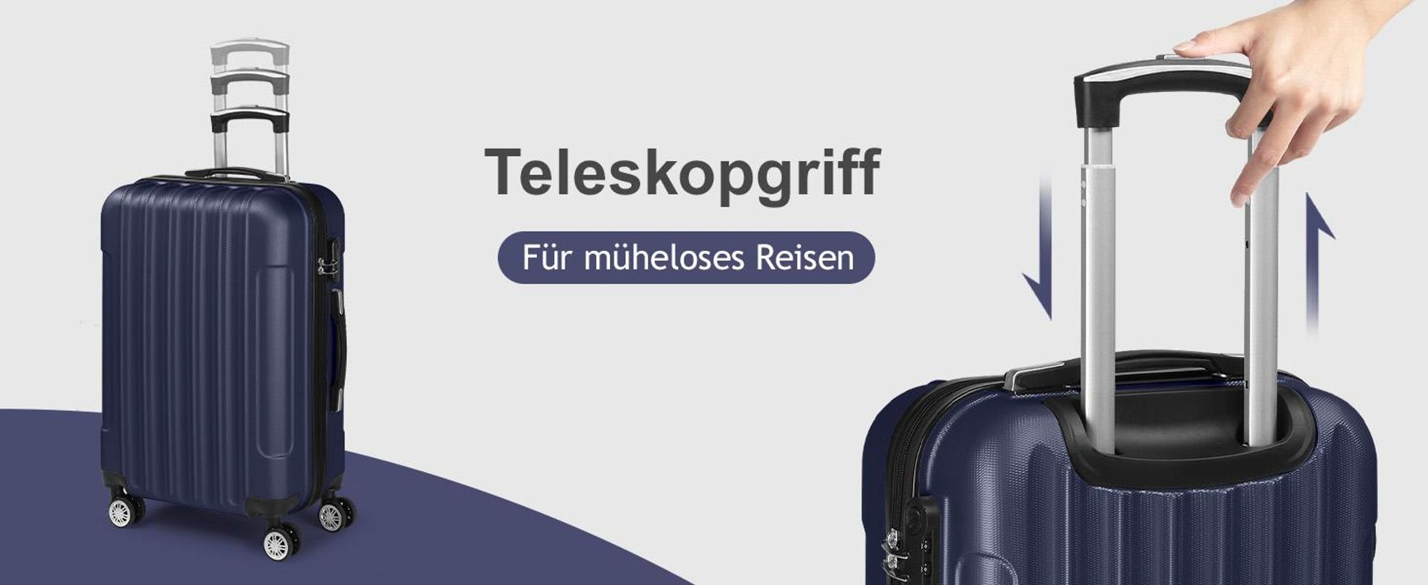 FCH Hartschalenkoffer Reisekoffer-Set Koffer-Set Trolley-Set 5 Stk. mit Längsstreifen ABS, Dunkelblau