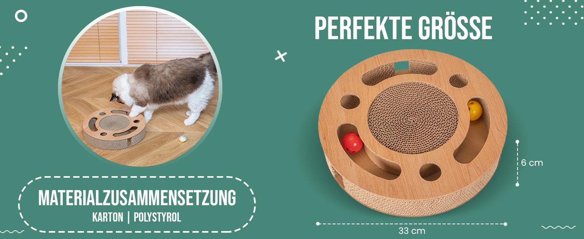Petsona Kratzbrett Für Katzen Natürlicher Katzenkratzer Spielplatz Kratzpappe & Kratzteppich Für Katze Katzenspielzeug Selbstbeschäftigung, Natürlich