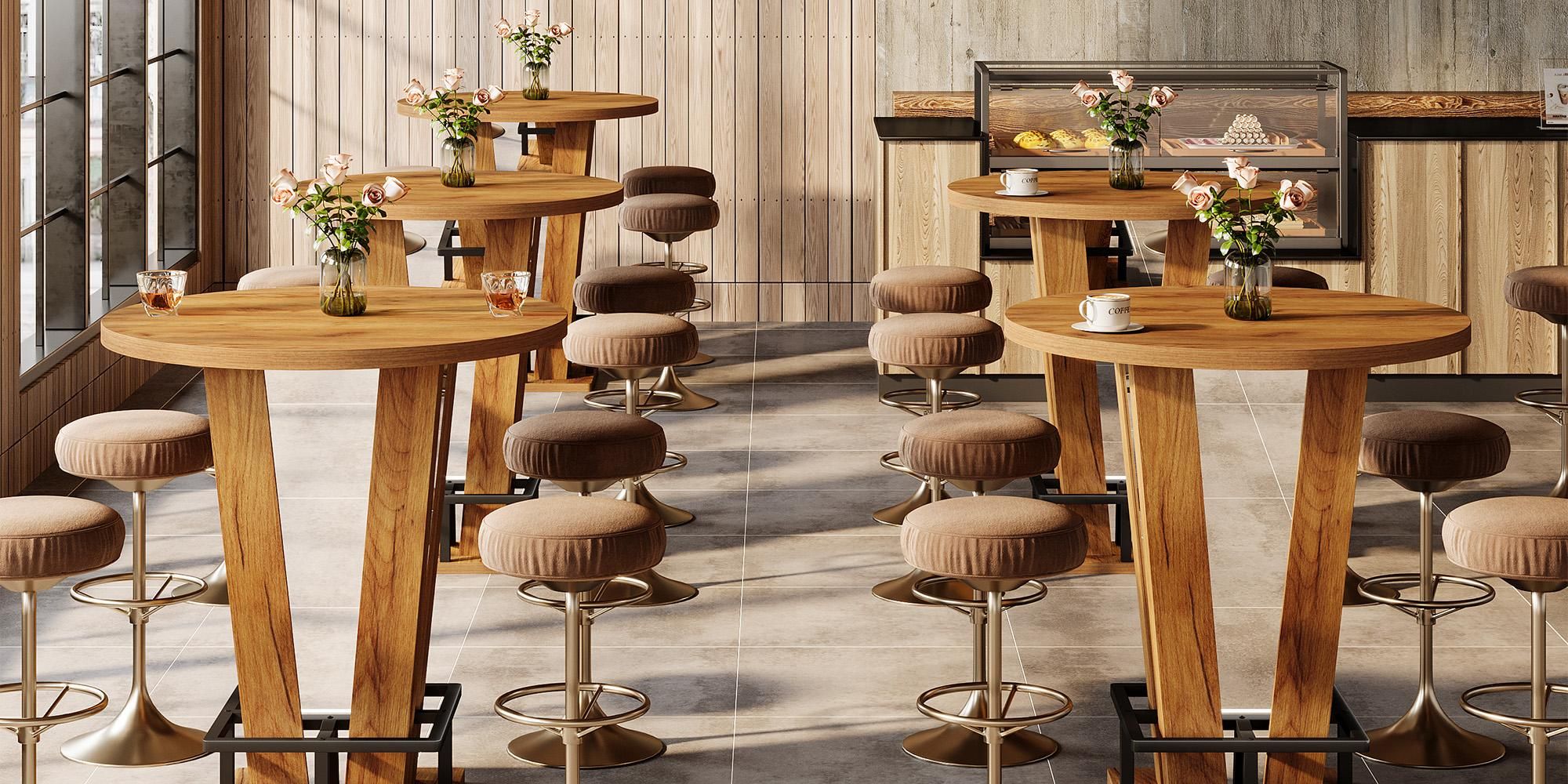 Tribesigns Bartisch, 100 cm hoher runder Stehtisch, Bistrotisch mit Metallfußstütze, für kleine Räume, Wohnzimmer, Küche, Bistro, Café