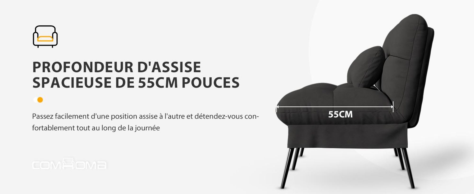 COMHOMA Canapé convertible avec fonction sommeil, housse Futon Canapé pliant, canapé-lit, canapé d'angle, canapé-lit d'appoint, canapé 3 places, avec dossier réglable en tissu, noir