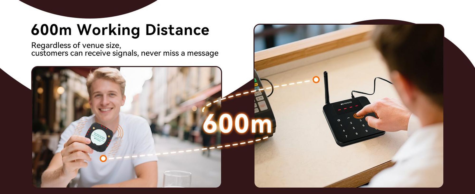 Système de bipeurs Retekess TD186 pour restaurants, 20 bipeurs, portée de 600 m, conception à bascule, 64 combinaisons d'appel, fonction de réveil automatique, pour restaurants, bars et cafés