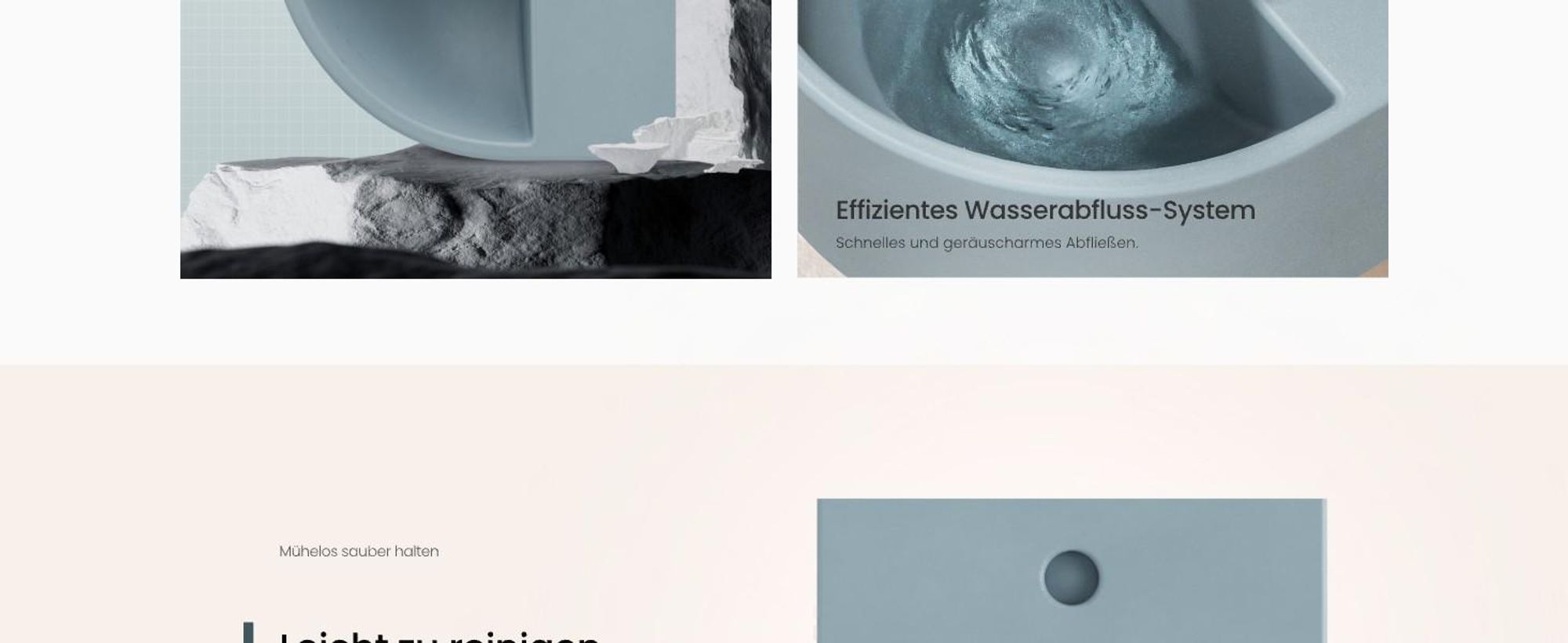 EMKE Kompakt-Wandwaschbecken Keramik U-Form 30.3 × 25.5 × 12 cm – Matt Hellgrau-Blau mit Armaturbohrung