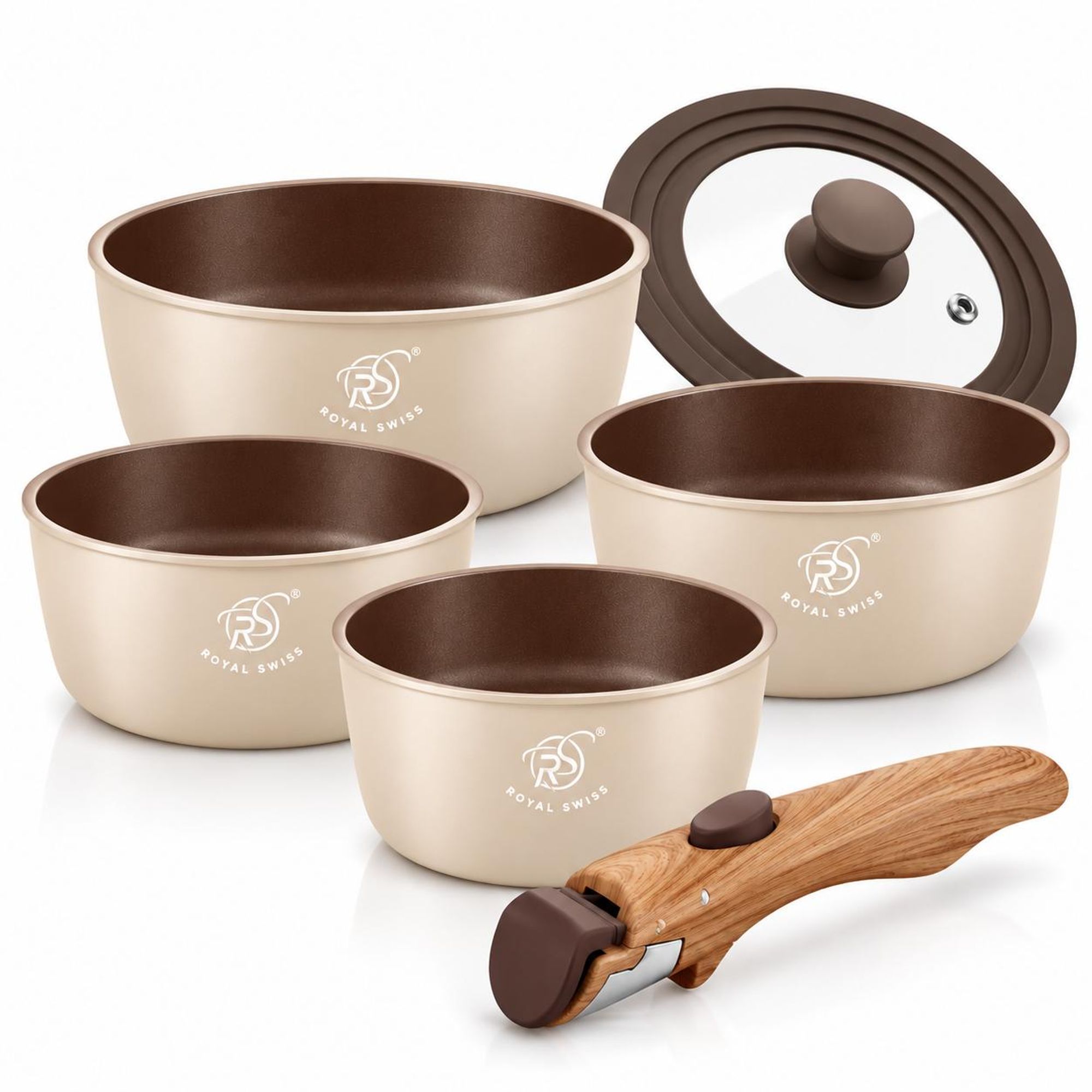 Topfset 6-teilig mit abnehmbaren Griffen Edelstahl Induktion Royal Swiss