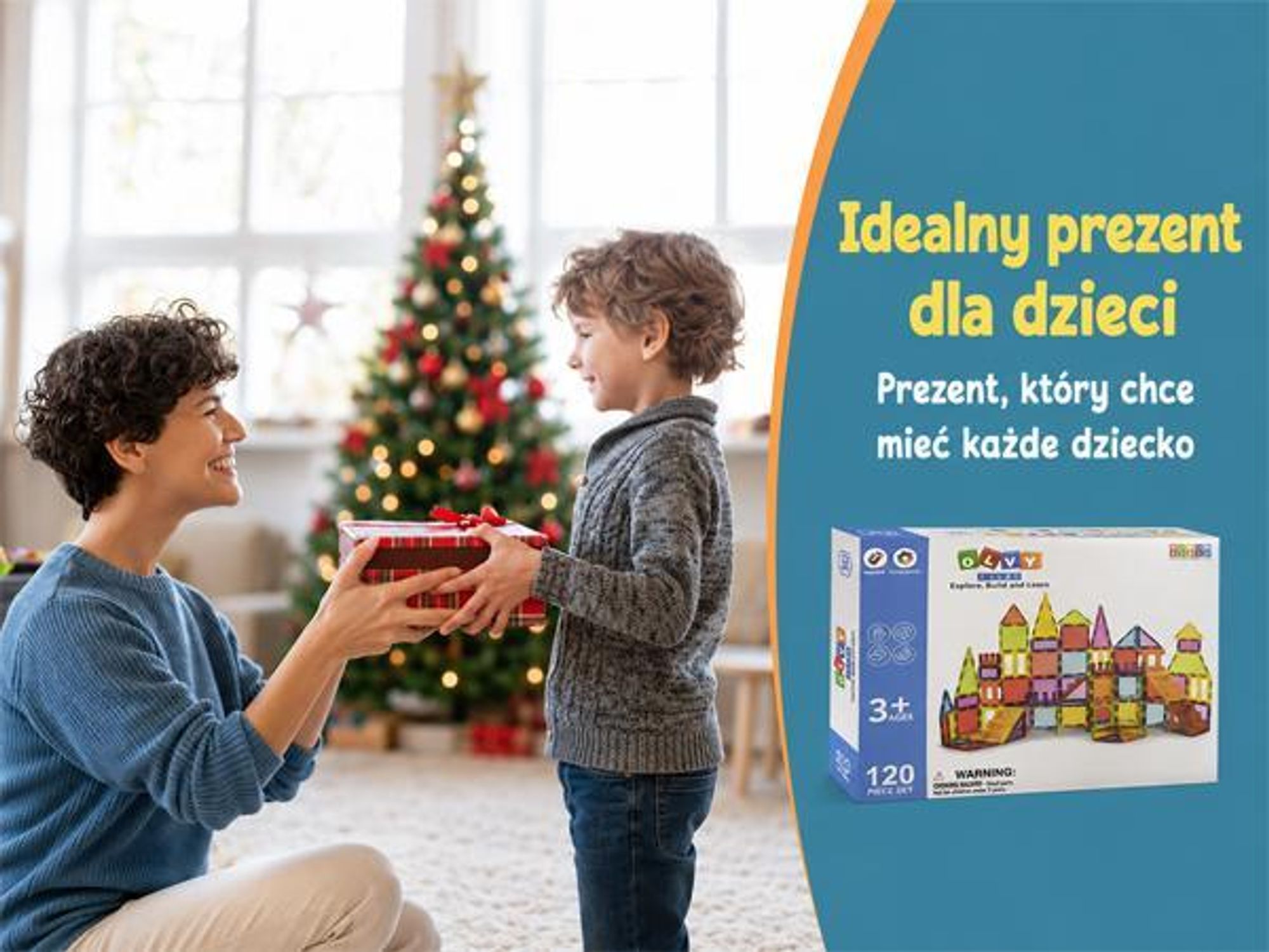Olvy Magnetyczne klocki konstrukcyjne 120 elementów - magnetyczna zabawka Montessori dla dzieci w wieku 3+, kompatybilna z Magna Tiles i Magnetic Tiles, magnetyczne klocki konstrukcyjne