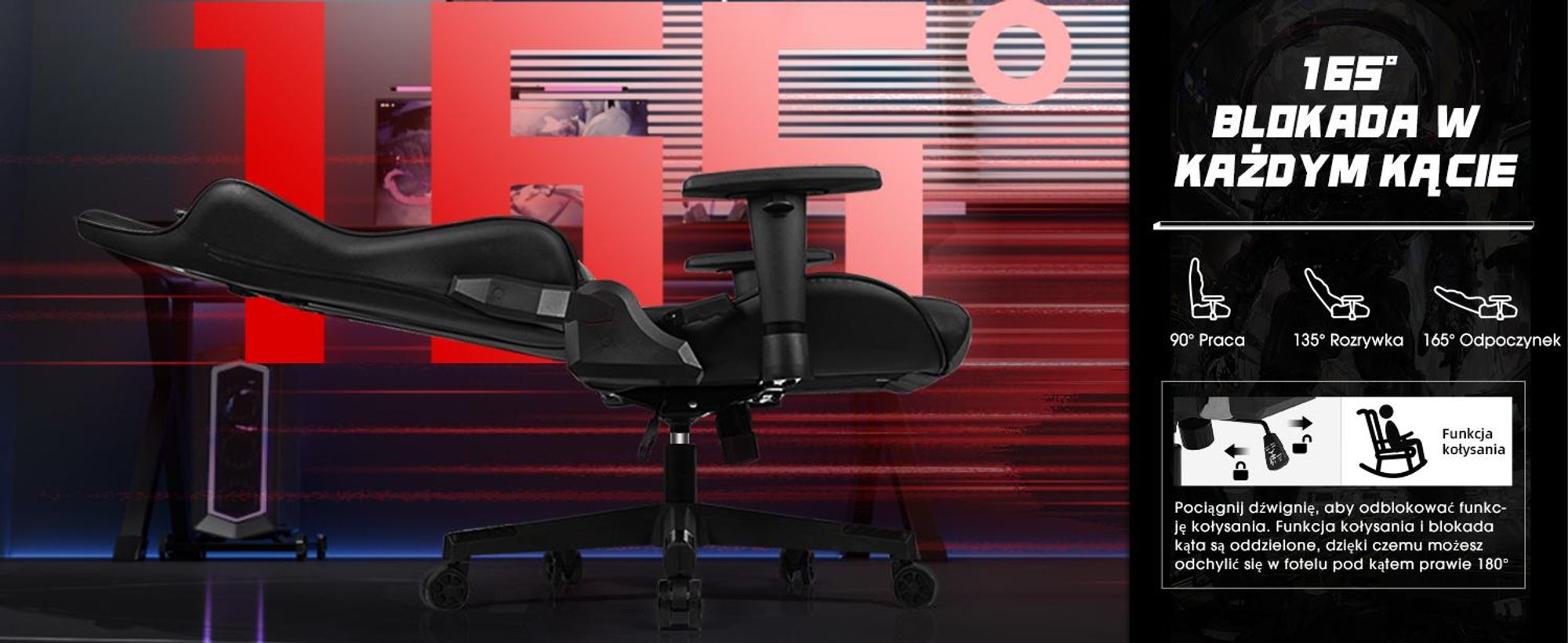 Aiibot fotel gamingowy fotel biurowy ergonomiczny fotel biurowy fotel biurowy 150 kg fotel obrotowy z podparciem lędźwi, fotel gamingowy 90°-165° i funkcją bujania