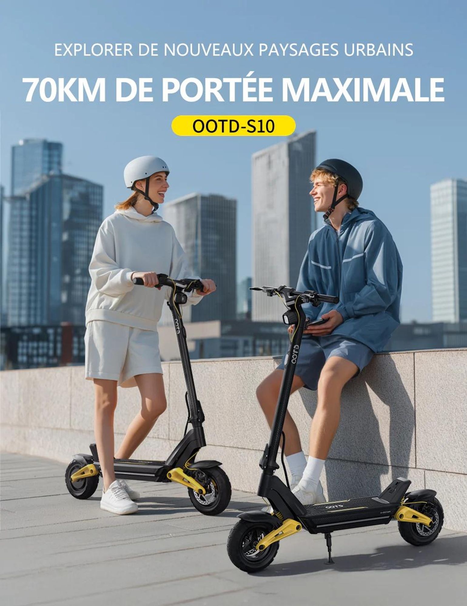 Trottinette Électrique OOTD S10 - Batterie 48V20AH 10" Pouces Roues Freins à Disque - Noir