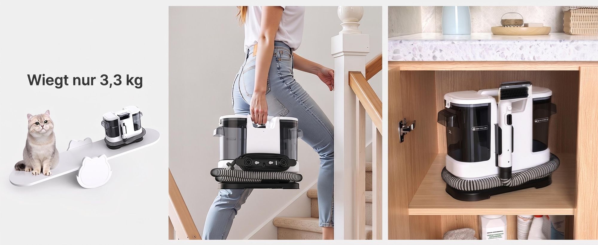 Lubluelu V8-B Polsterreiniger mit Heißwasserfunktion 60℃ 15000Pa Waschsauger 3-in-1 Teppichreiniger Nasssauger für Sofa, Autositze & Polster