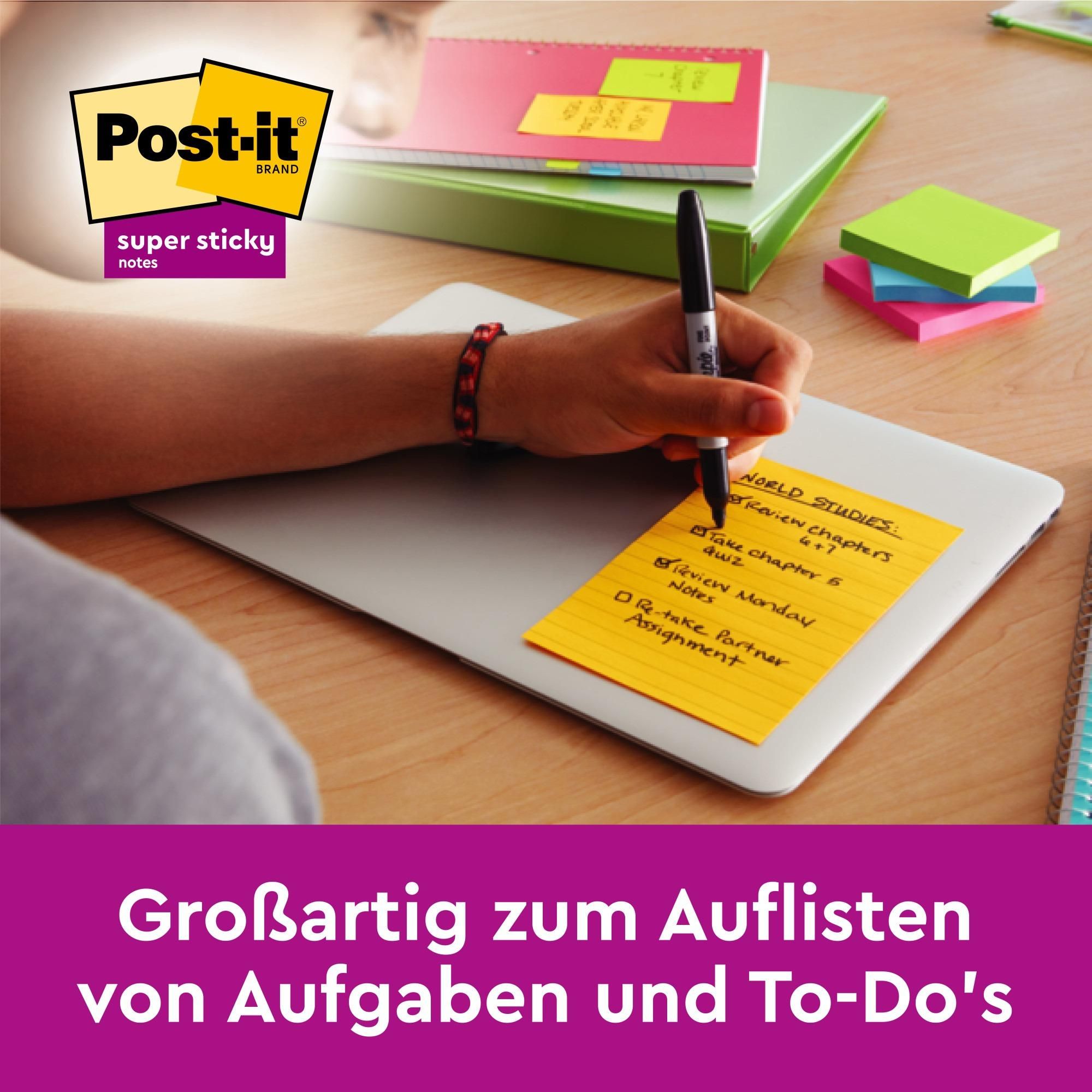 Post-it® Super Sticky Meeting Notes Neonfarben Haftnotizen 203x152mm 4 Blöcke