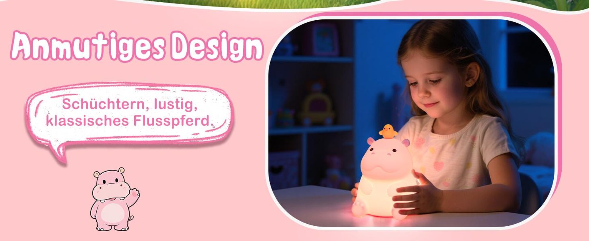 LED Nachtlicht Nilpferd, Silikon Birne Touch Nachtlampe USB-Aufladbar,Warmweiß,süßes Schlaflicht Kinderzimmer tragbare Schlafhilfe Stilllicht