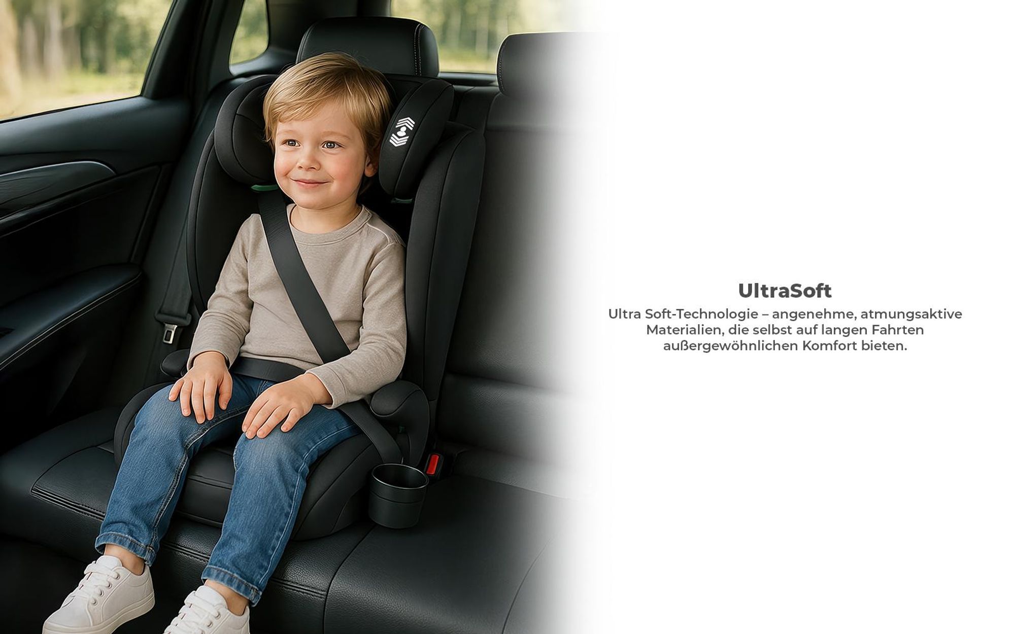 Tulano Joy 20 Kindersitz i-Size ECE R129/03, 100–150 cm, 13-fach verstellbar, vorwärtsgerichtet, inkl. Zubehör, Schwarz