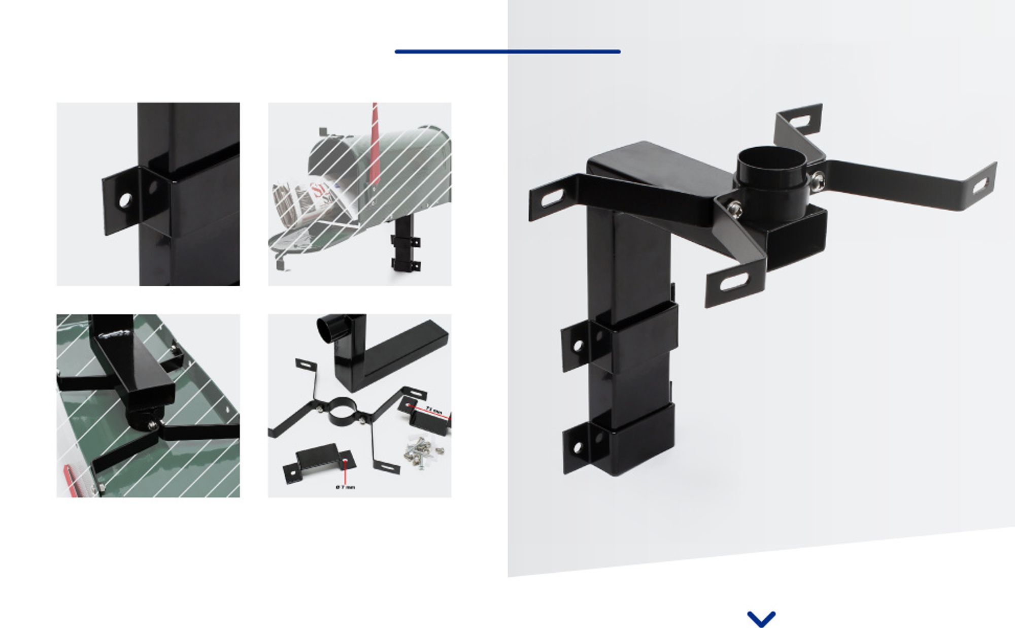 Wiltec Wandhalterung schwarz 50 x 120 x 250 mm für US Mailbox, amerikanischer Briefkasten mit Fahne, Standbriefkasten Wandhalter Stahl amerikanisches Design
