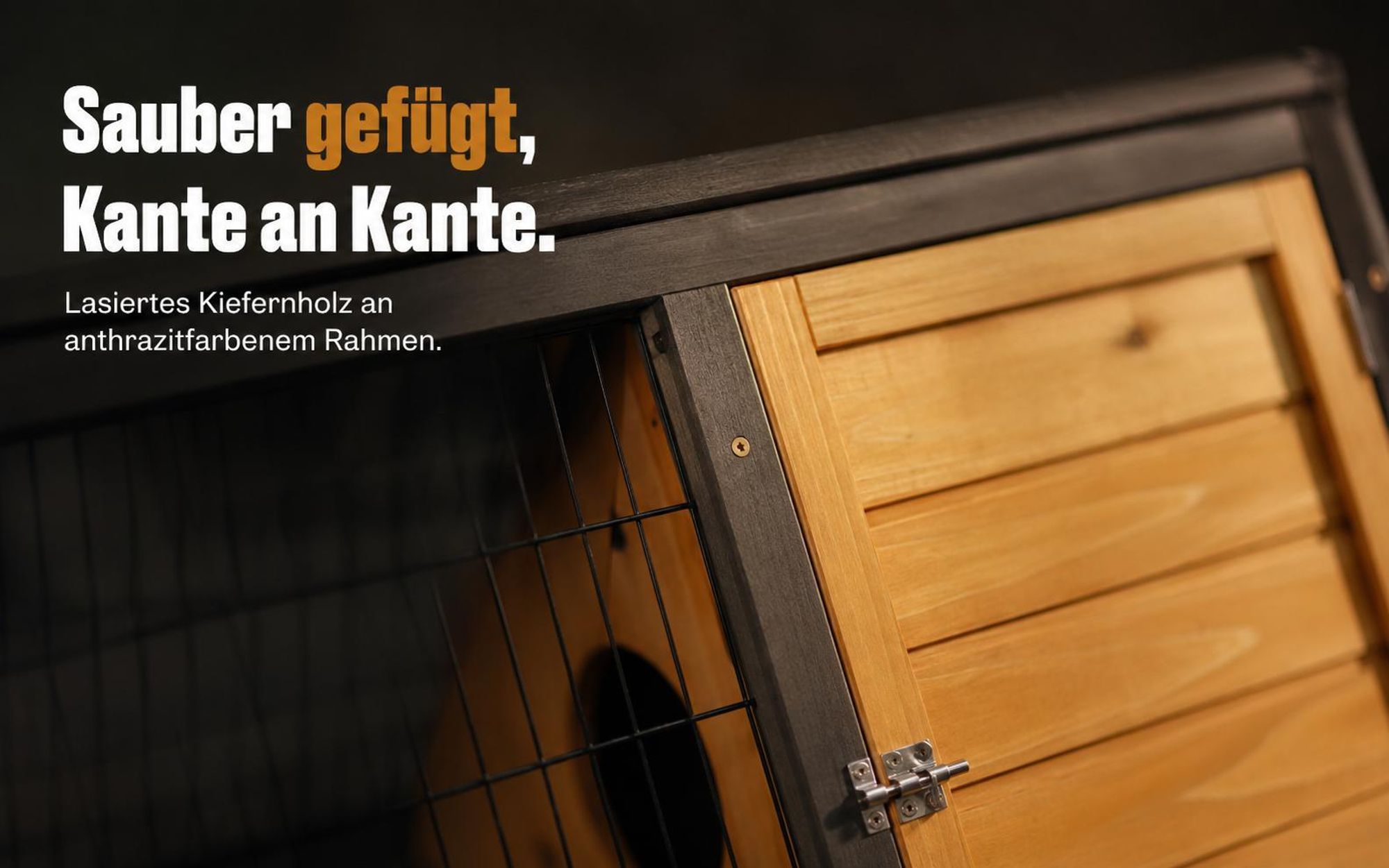 Hasenstall Kaninchenstall Dreieck Moritz 096 | 115 x 56,5 x 48 cm | Massivholz Kiefer | Winterfest & Wetterfest | Freilaufgehege Braun-Grau