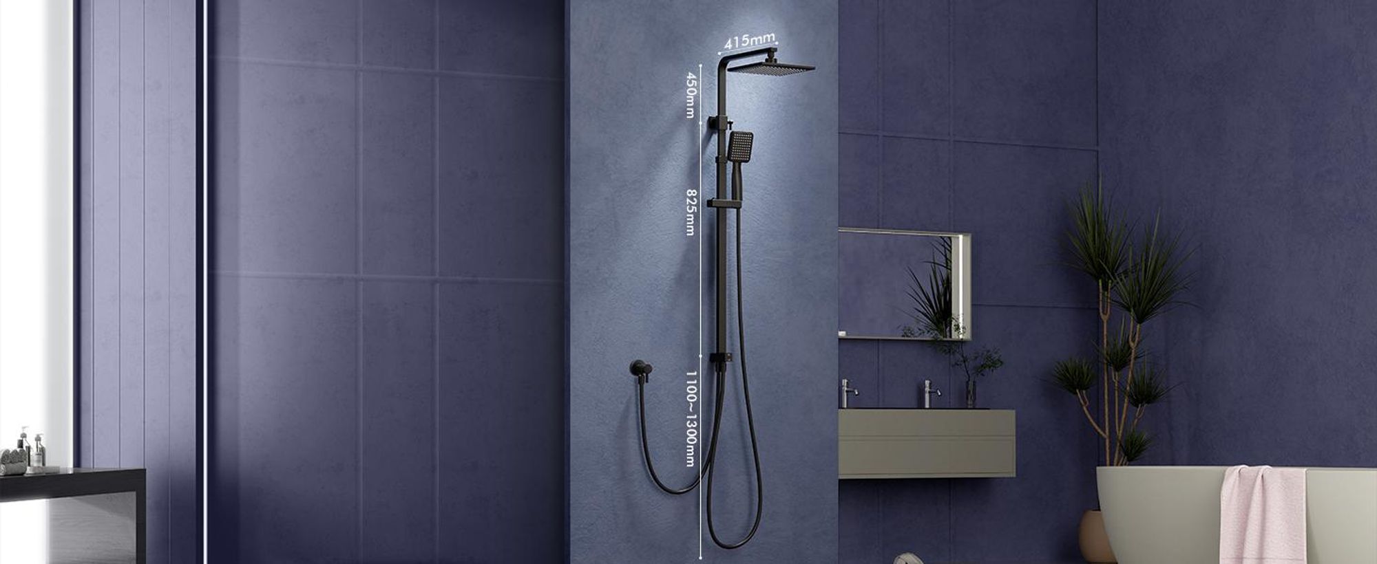 Homelody Duschsystem Schwarz Regendusche Duschset ohne Armatur mit Überkopfbrause Handbrause Duschsäule Duschsystem mit Umsteller eckig Duschsäule für Badezimmer, schwarz