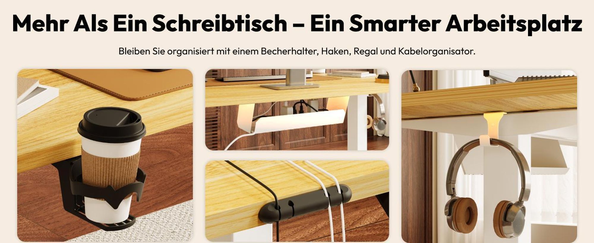 SANODESK QS1 Höhenverstellbarer Schreibtisch 200x80cm elektrisch 4 Memory-Funktion Antikollisionsschutz 70 kg Tragkraft Haken Kabelmanagement (Ahorn)