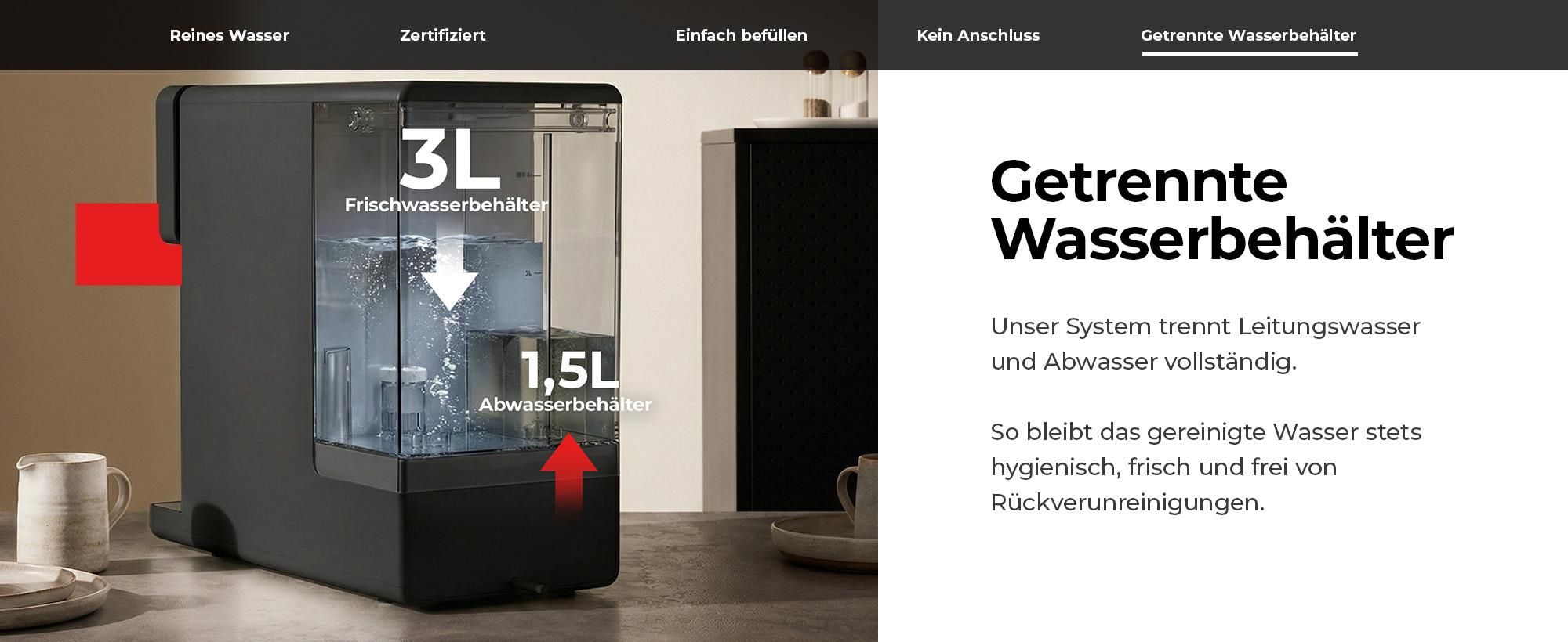 Toshiba Osmoseanlage, Wasserfilter Trinkwasser, Auftisch, Keine Installation, Heißwasserspender, Umkehrosmoseanlage, Mehrfach-Filterung, grau