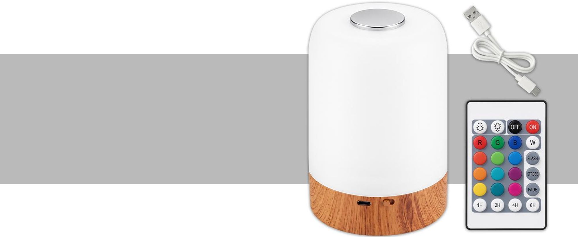 KRUMAD LED Tischlampe mit 13 Farben, Nachtlicht, Touch Steuerung und Fernbedienung, Holzoptik, dimmbare Nachttischlampe USB für Schlafzimmer