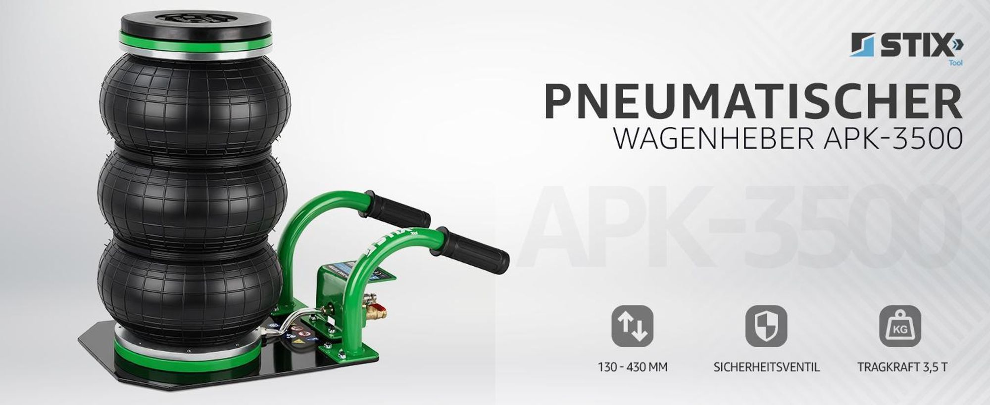 Pneumatischer Wagenheber APK-3500 3,5T mit Hubhöhe 130–430 mm
