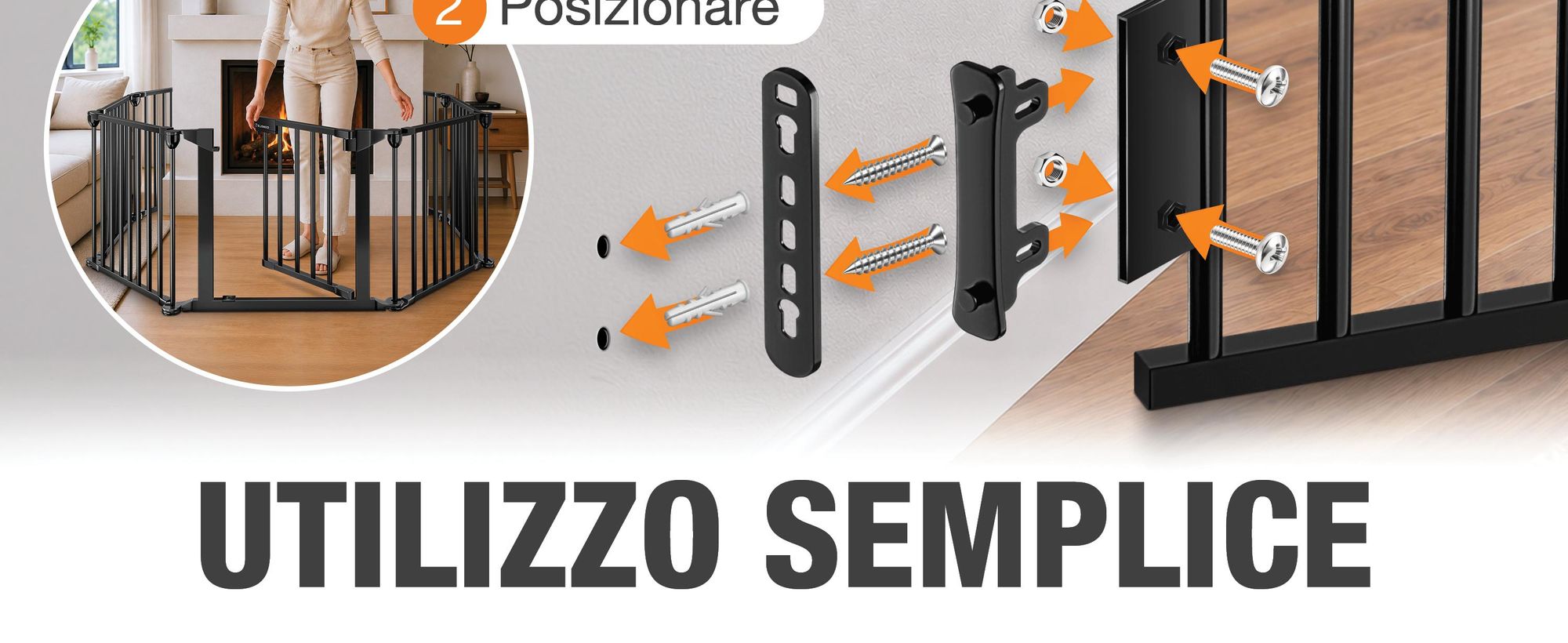 Griglia di protezione per camini ELONEO, alta 75 cm, griglia di sicurezza in metallo con chiusura di sicurezza, protezione per bambini, barriera per scale, porta scorrevole, recinto per cani
