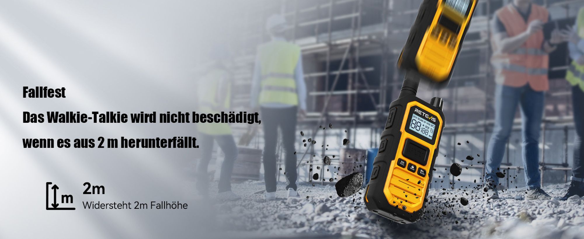 Retevis RB648 Plus Funkgeräte, Wasserdlich IP67, Walkie Talkies, Großer Reichweite, Robustes, Langlebiges, Gruppenruf, 2000mAh, Typ C, für Baustellen