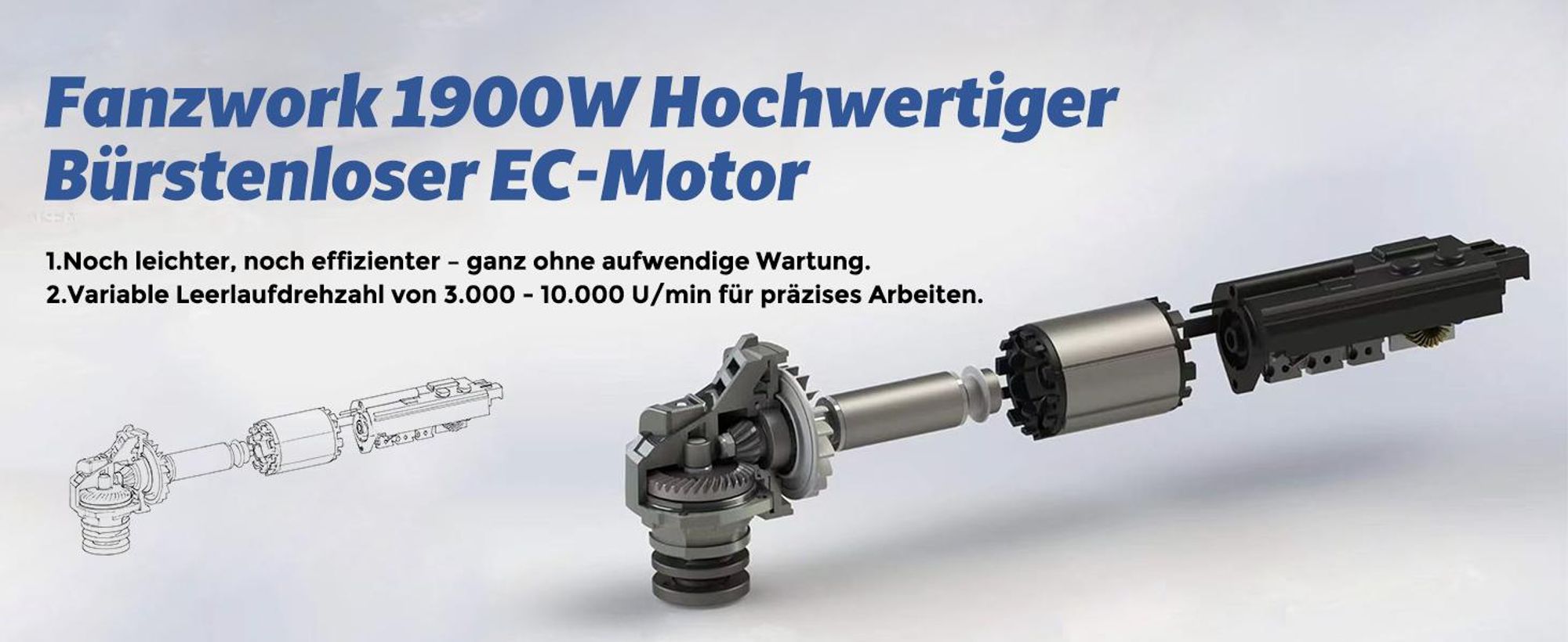 Betonschleifer Winkelschleifer Set max. 1900 W mit bürstenlosem EC-Motor, Betonfräse inkl. 125 mm Diamantschleiftopf, Absaughaube und Tragkoffer