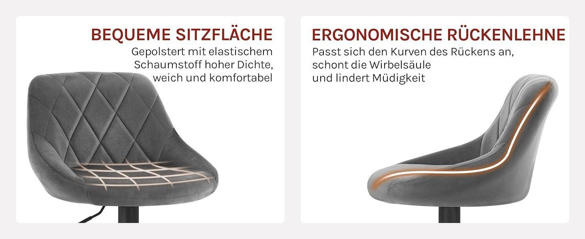 WOLTU Barhocker Barstuhl, Gute gepolsterte Sitzfläche aus Samt, Höhenverstellbar, 360° Drehbar, Dunkelgrau