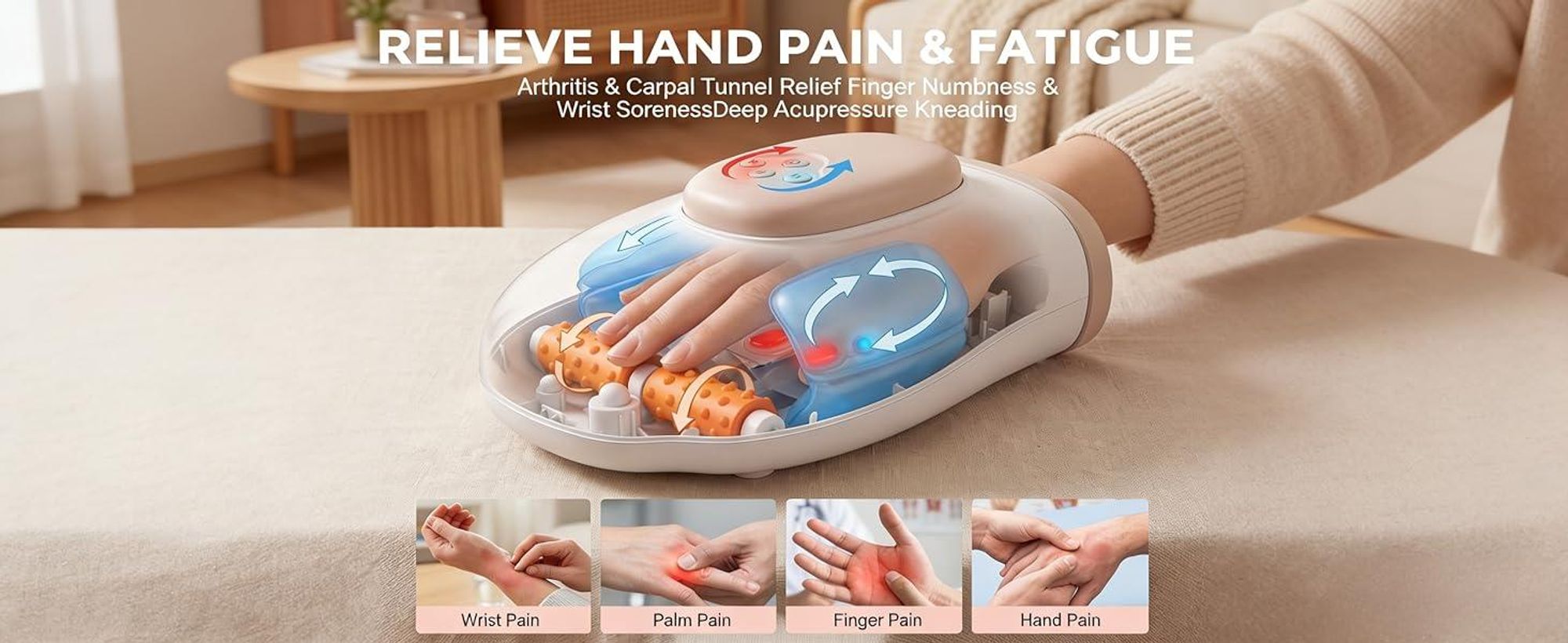 Comfytemp Handmassagegerät mit Wärmefunktion – 5 Modi, Luftdruckmassage für Hände & Handgelenke, Kabellos, Büro & Zuhause