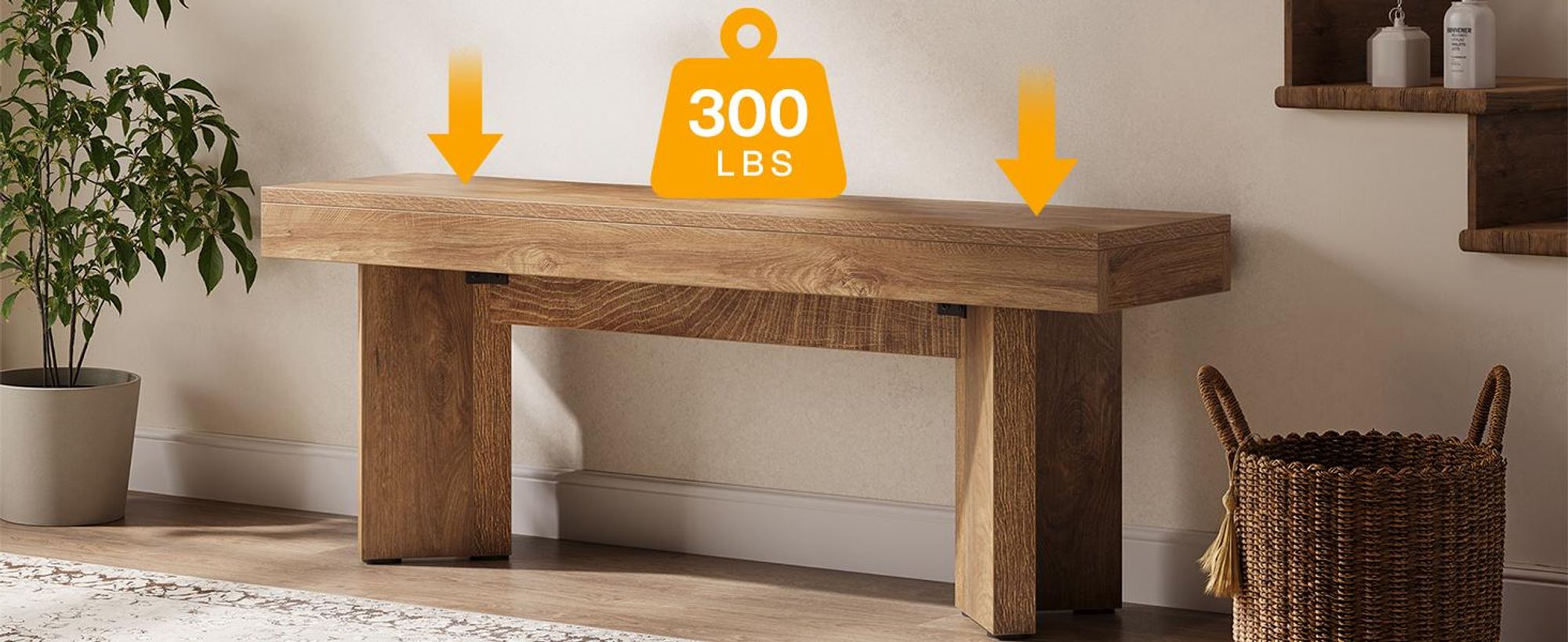 120 cm lange Holz-Eingangsbank, Landhaus-Sitzbänke für den Innenbereich am Fußende des Bettes, lange Tischbank als Sitzgelegenheit, Schuhbank