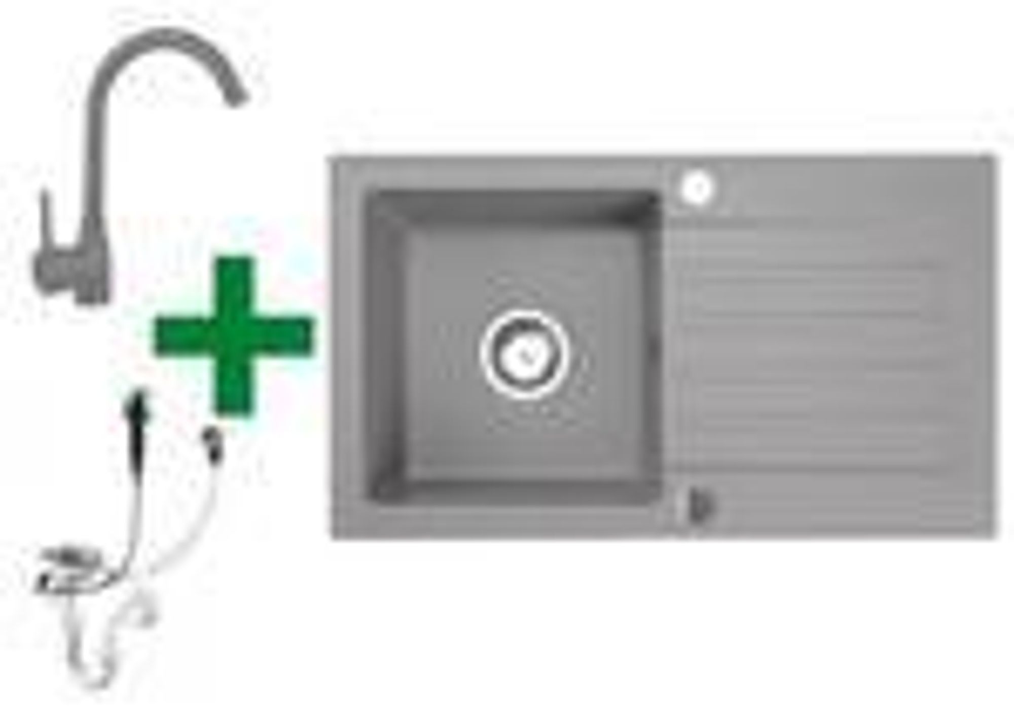 [Granitspüle 76x44 Grau+ Armatur]Hochwertig beidseitig Montierbar Küchenspüle Eckig Einbaugranitspüle Granit Spülbecken f. Unterschränke ab 45 cm inkl.Siphon Set