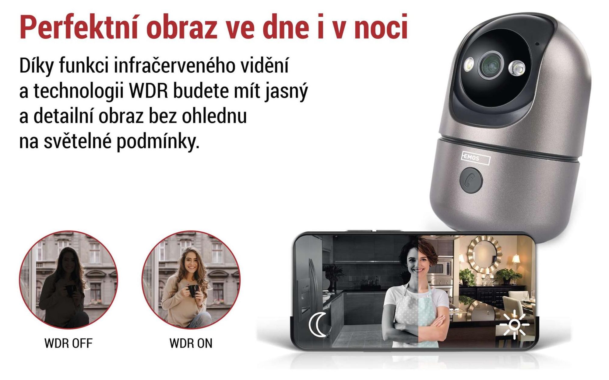 EMOS Digitální teploměr a vlhkoměr s bezdrátovým čidlem, dosah 100 m, zobrazení trendů a komfortu, datum, čas, budík, bílý, E0558W