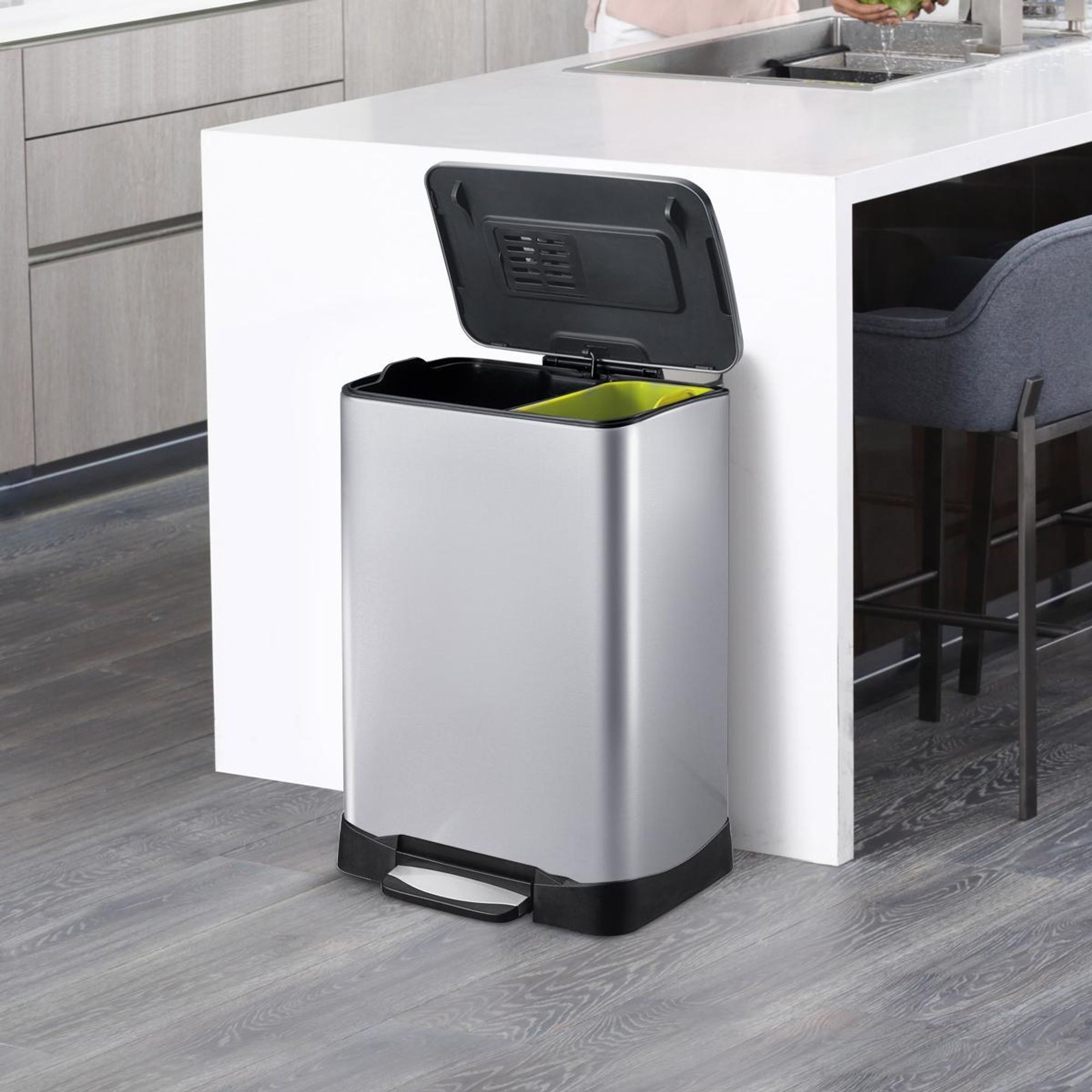 EKO - Neo-Cube recycling pedaalemmer 28+18 liter - Stainless Steel - Matt Edelstahl