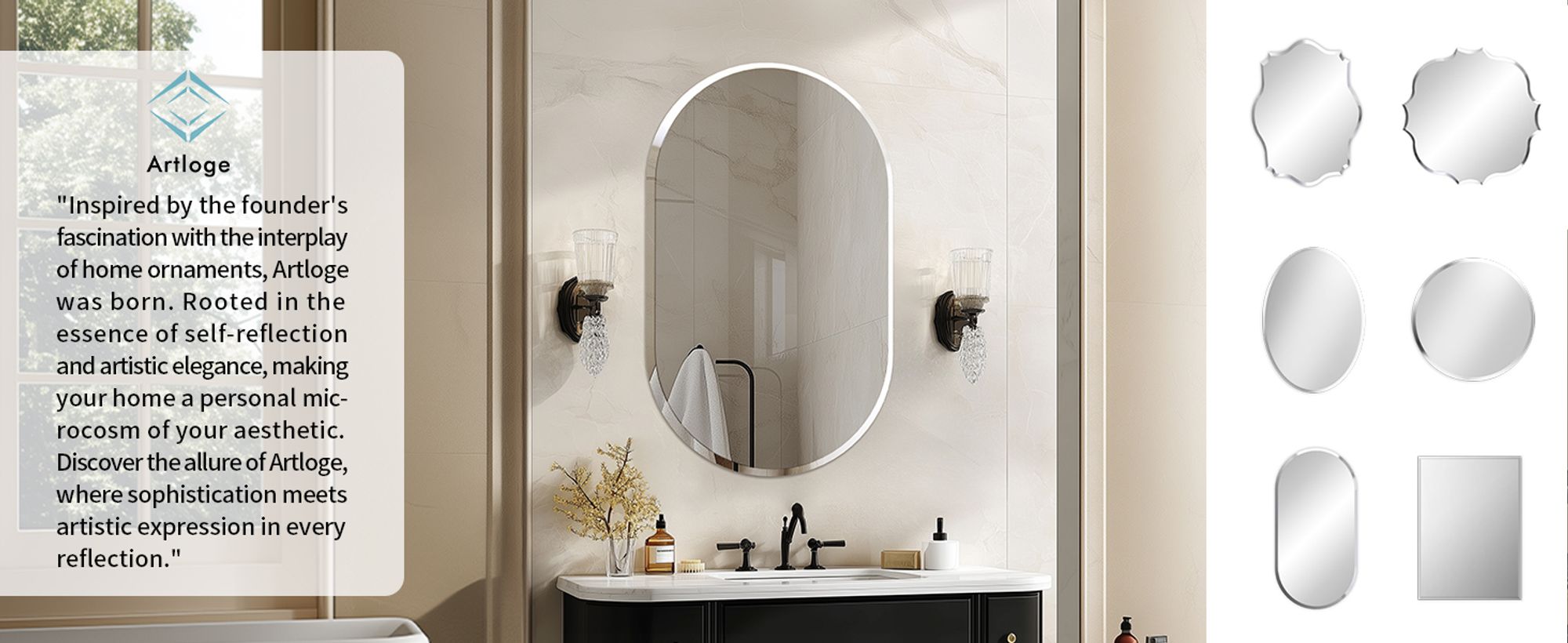 ARTLOGE Moderner Wandspiegel, Rahmenloser Dekorspiegel Ovaler Spiegel, , Wandmontage Flurspiegel,für Badezimmer Wohnzimmer Schlafzimmer 60x120cm