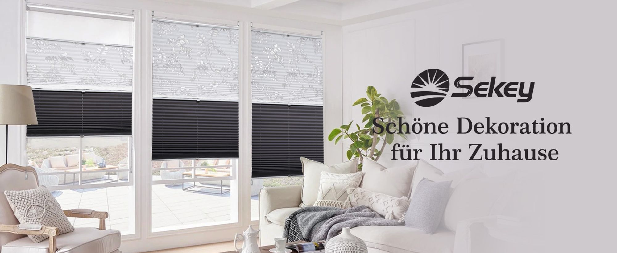 Sekey Plissee Ohne Bohren 60×120 cm Plisseerollo Klemmfix Doppelplissee Day+Night 100% Verdunkelung mit Lichtdurchlässig Ausbrenner-Muster Faltrollo