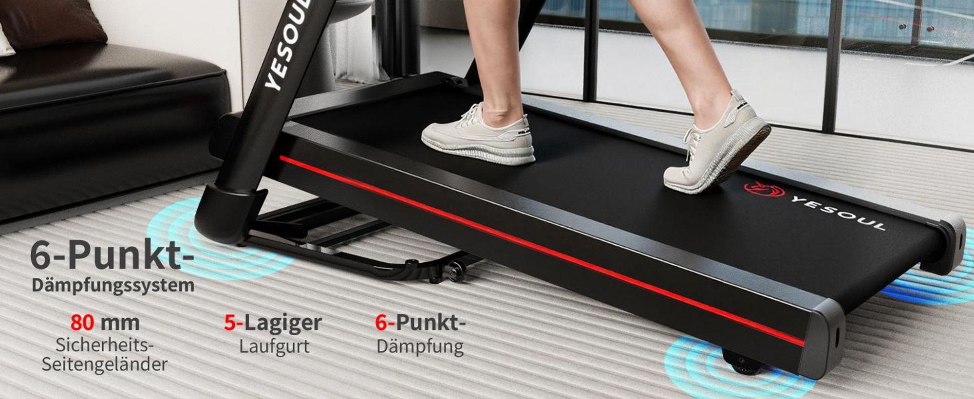 Yesoul T3 Pro Laufband – 3.0 PS Motor, 10 % Steigung, 6-Punkt-Dämpfung, 136 kg Traglast, klappbar, App-Steuerung