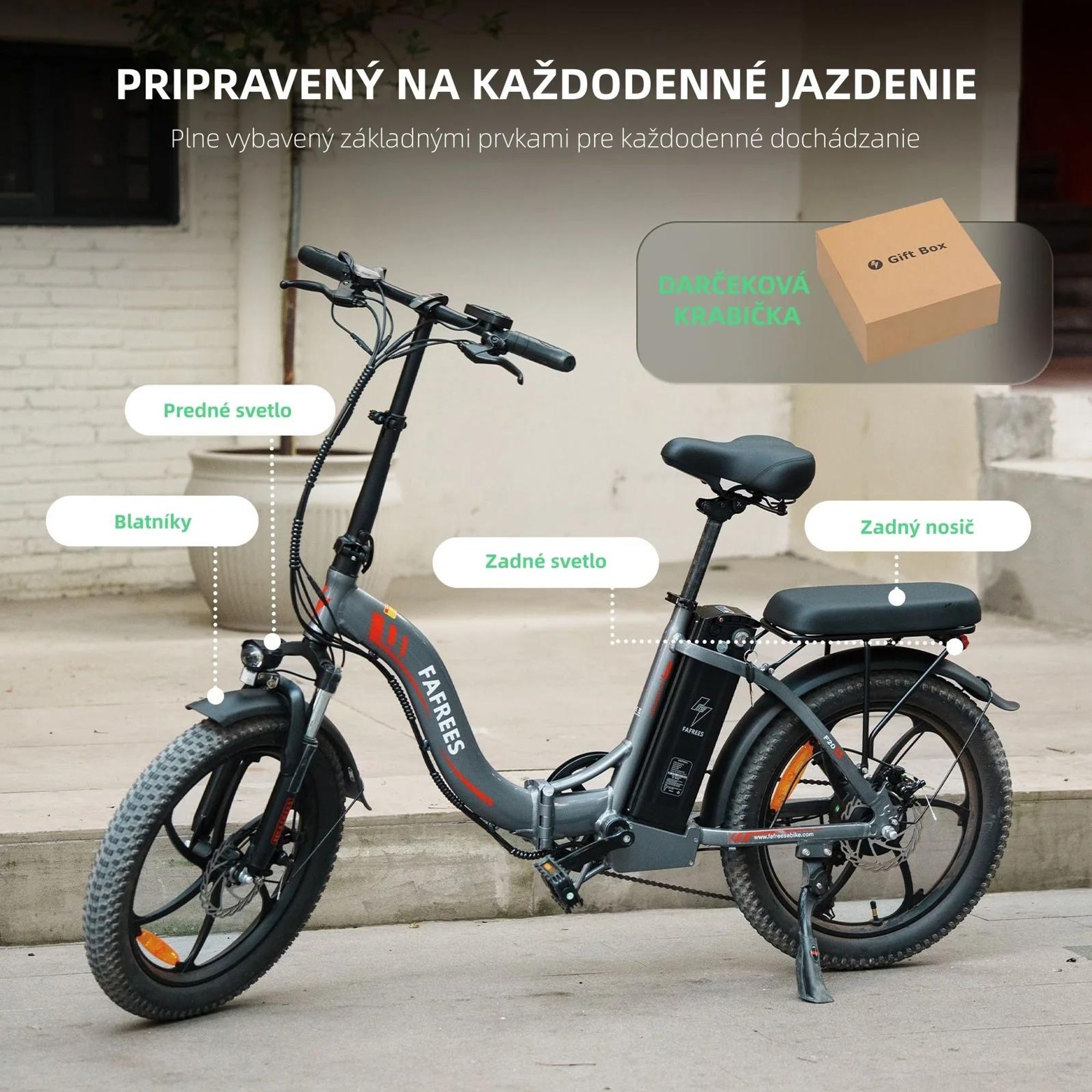 FAFREES F20 E-bike - Motor 250W, Batéria 36V18Ah, 20 Palcové Mechanická Kotúčová Brzda - Sivá