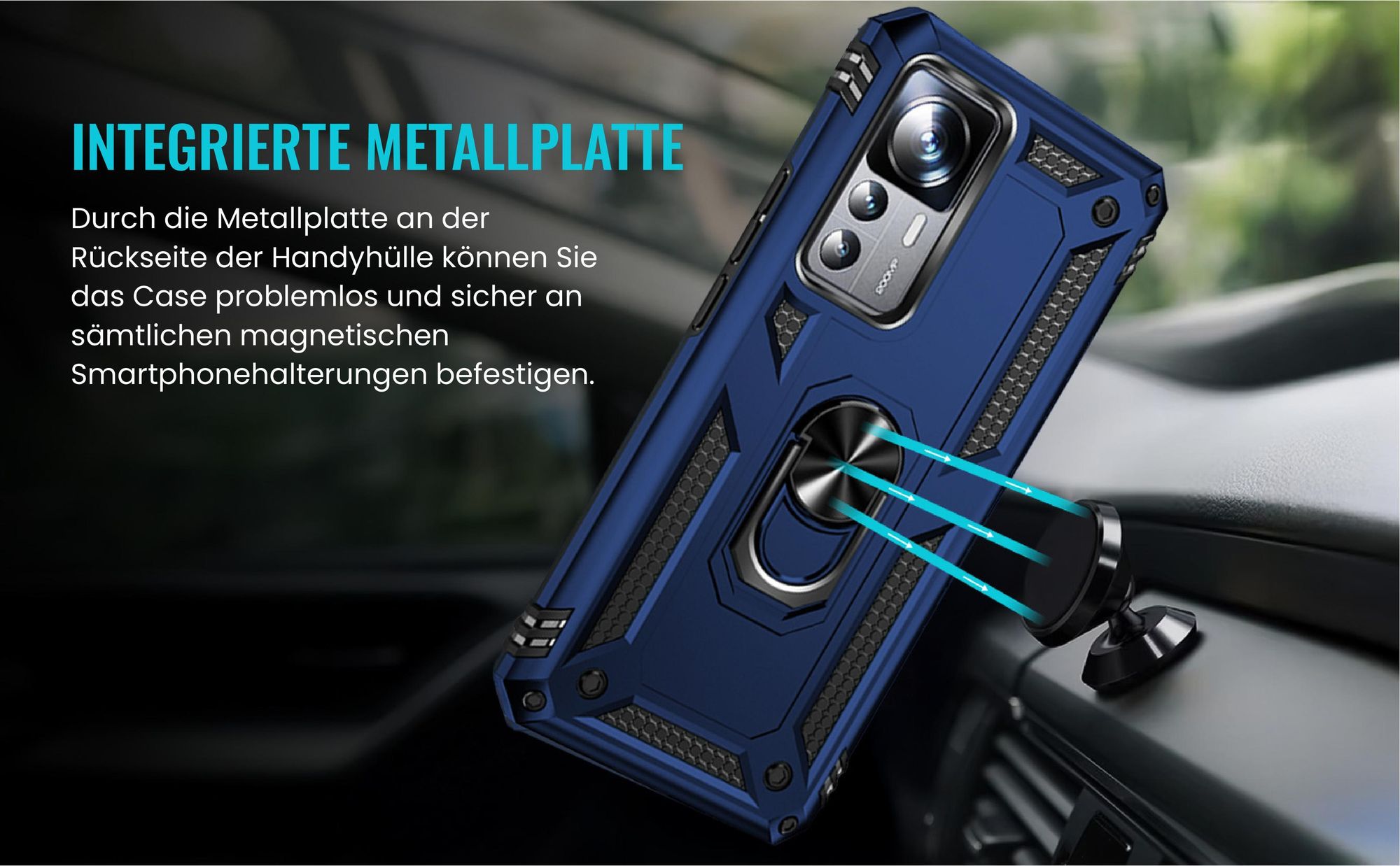 Bumper für Xiaomi 12T / 12T Pro in Blau mit Metallplatte