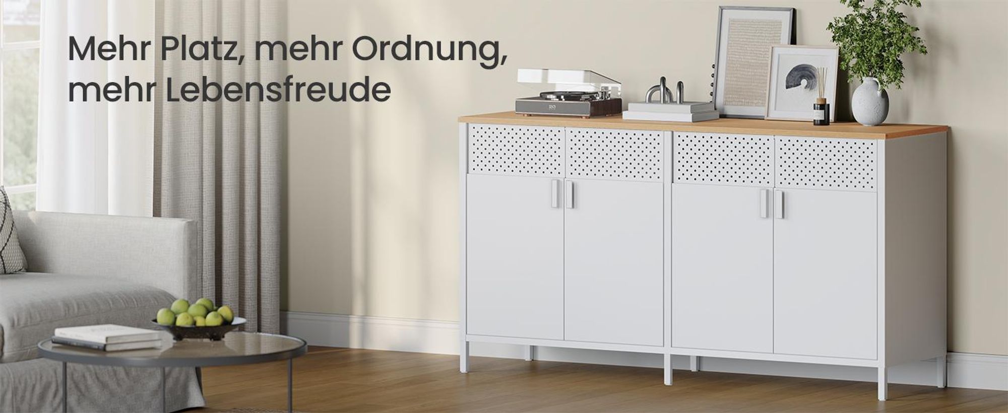 SONGMICS Metallschrank, Aufbewahrungsschrank, mit verstellbaren Ablagen, 40 x 141 x 76 cm, weiß-beige
