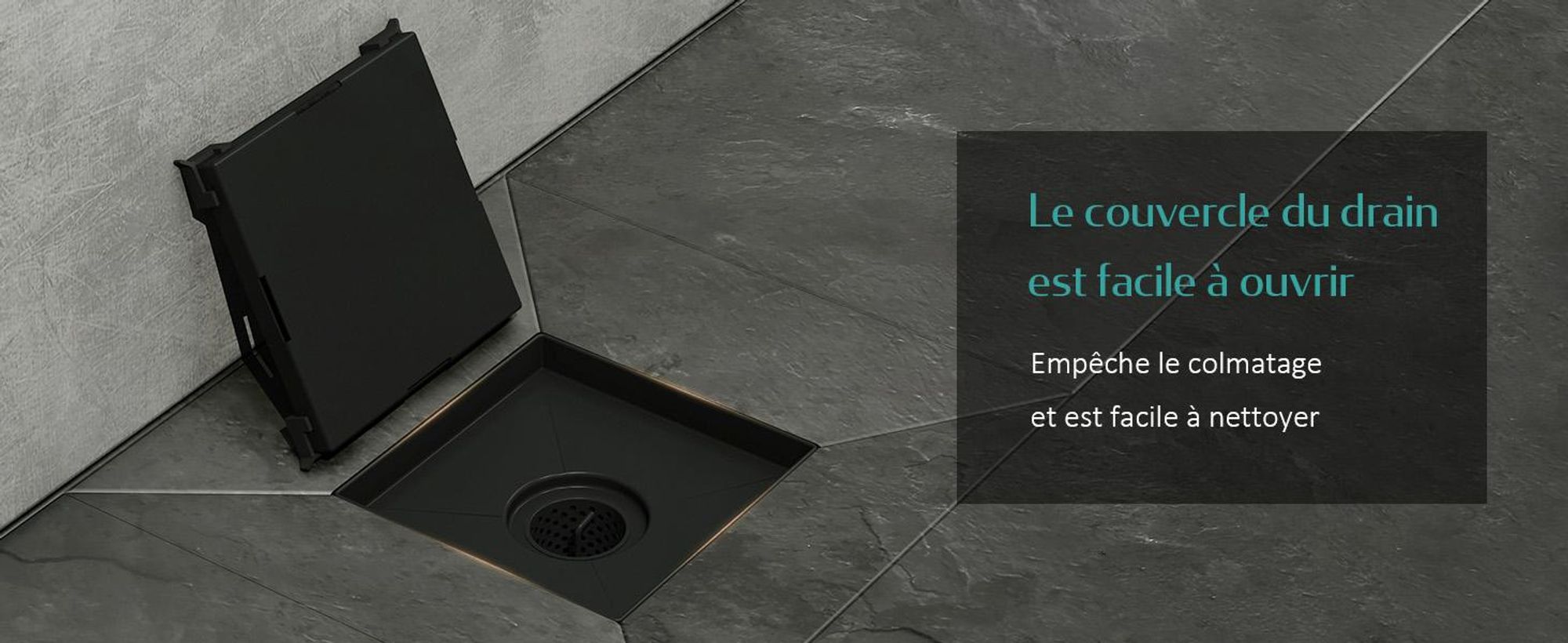 EMKE Siphon de sol en acier inoxydable, angle 152 x 152mm noir mat Garniture d'écoulement avec siphon anti-odeur et tamis à cheveux, kit d'écoulement de douche trou d'écoulement