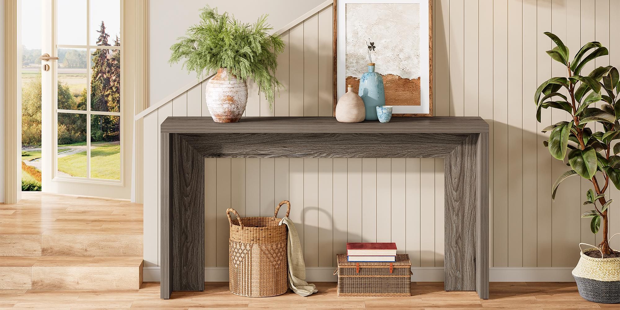 Tribesigns Konsolentisch im Landhausstil, 140 cm langer Sofatisch aus Holz mit Stauraum, Eingangstisch für Eingangsbereich, Flurtisch, Beistelltisch