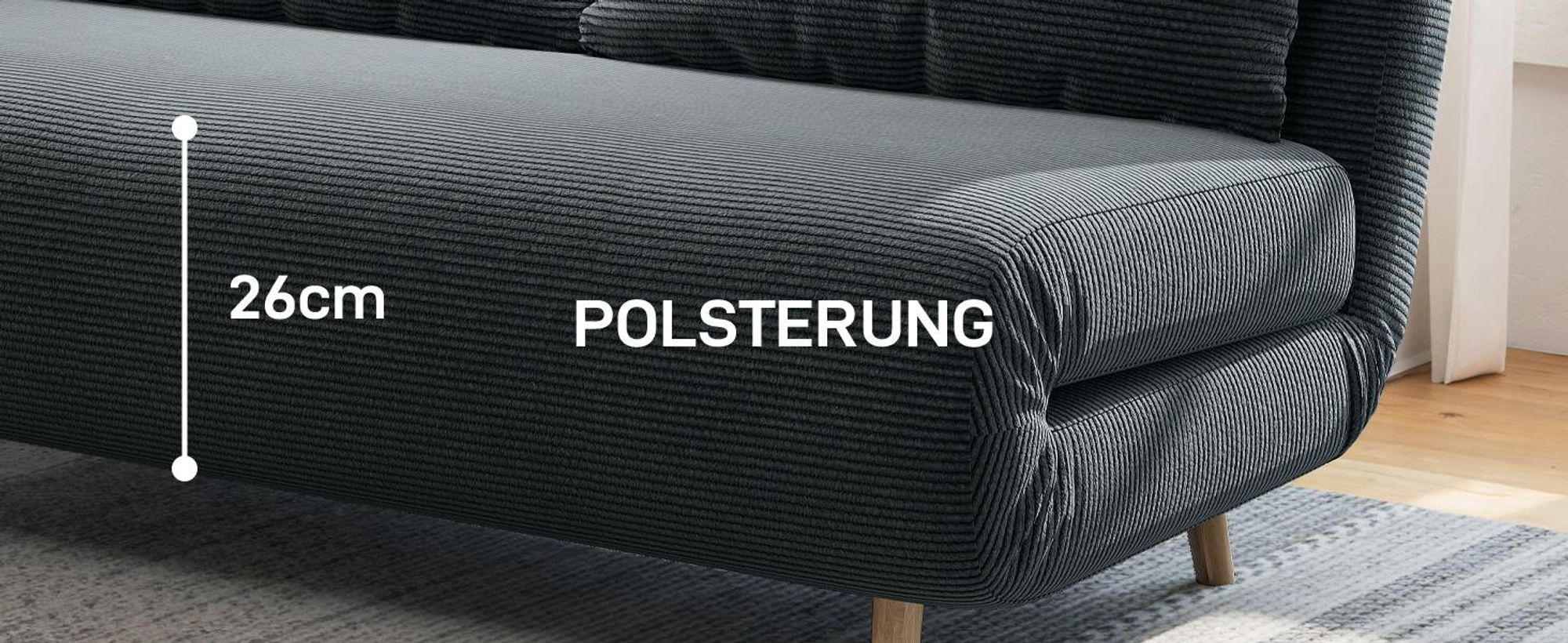 HOMCOM Schlafsofa, Klappsofa mit Bettfunktion, Rückenkissen Kordoptik Dunkelgrau