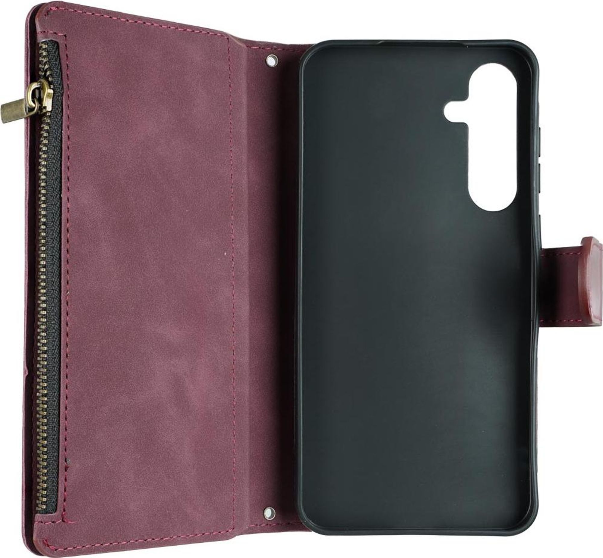Premium caseroxx Handy-Portemonnaie für Samsung Galaxy A55 5G, Velours-Kunstleder, 6 Kartenfächer, Großes Münzfach mit Reißverschluss, Halterung, Magnetschlaufe, Anhängeschlaufe mit Karabiner Bild 4