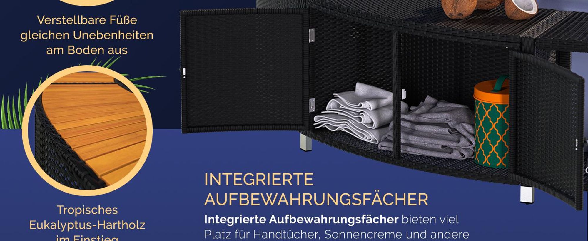 CASARIA Whirlpool Umrandung aus FSC®-zertifiziertem Eukalyptus Holz Ø206 cm