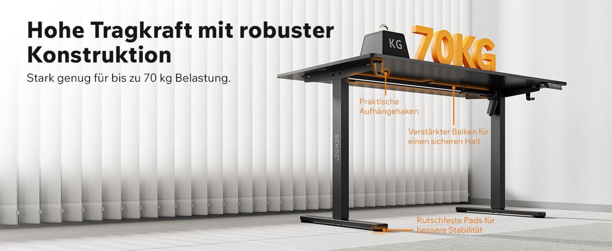 SENSE7 NOJO LIGHT Höhenverstellbarer Schreibtisch Elektrisch 120x60 cm Schwarz Gaming Tisch Computertisch Standing Desk Memory Home Office PC Tisch