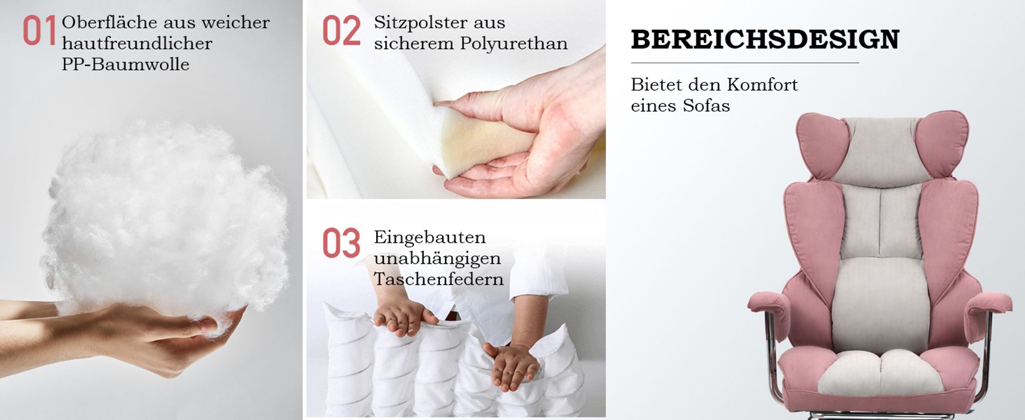 COMHOMA Bürostuhl Gaming Stuhl, Gamer Stuhl, Ergonomischer Bürostuhl Stoffoberfläche mit Fußstütze, höhenverstellbar, Schreibtischstuhl, Chefsessel, rosa-stoff